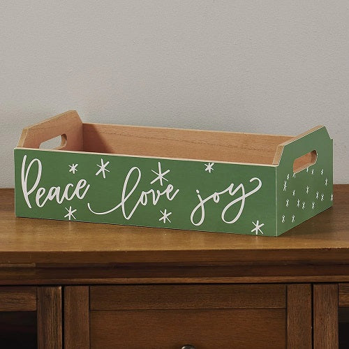 PEACE LOVE JOY WOOD CRATE 16"L x 9"W x 5"H