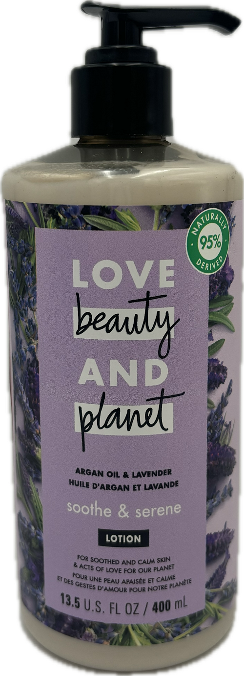 LOVE BEAUTY PLANET HAND & BODY LOTION ARGAN OIL + LAVENDER 13.5oz