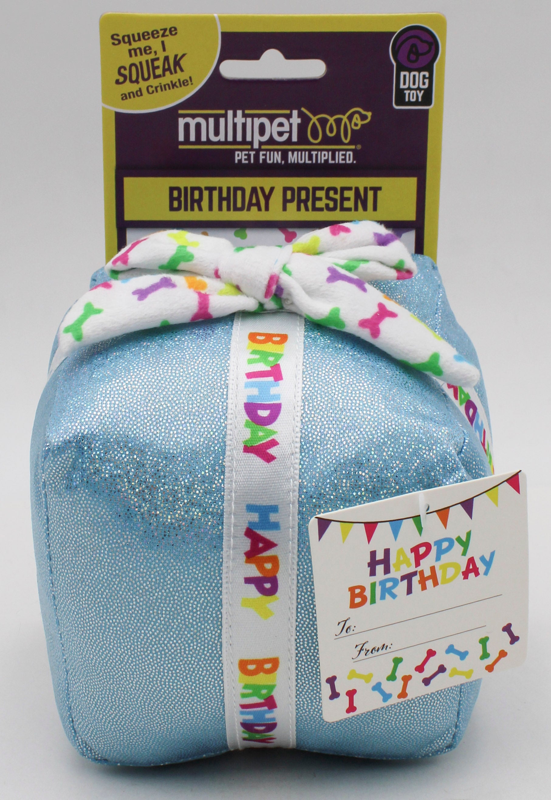 MULTIPET BIRTHDAY PRESENT DOG TOY SHINY BLUE