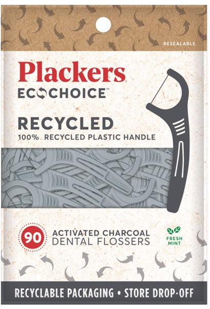 PLACKERS RECYCLED FRESH MINT FLOSSERS W/ CHARCOAL 90CT NI