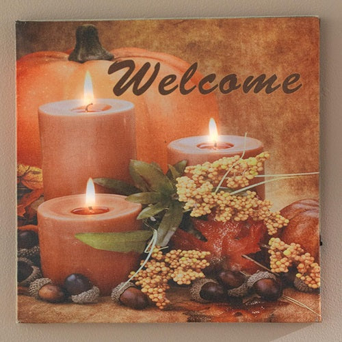 AUTUMN WELCOME LED CANVAS PRINT 9"L x 9"W