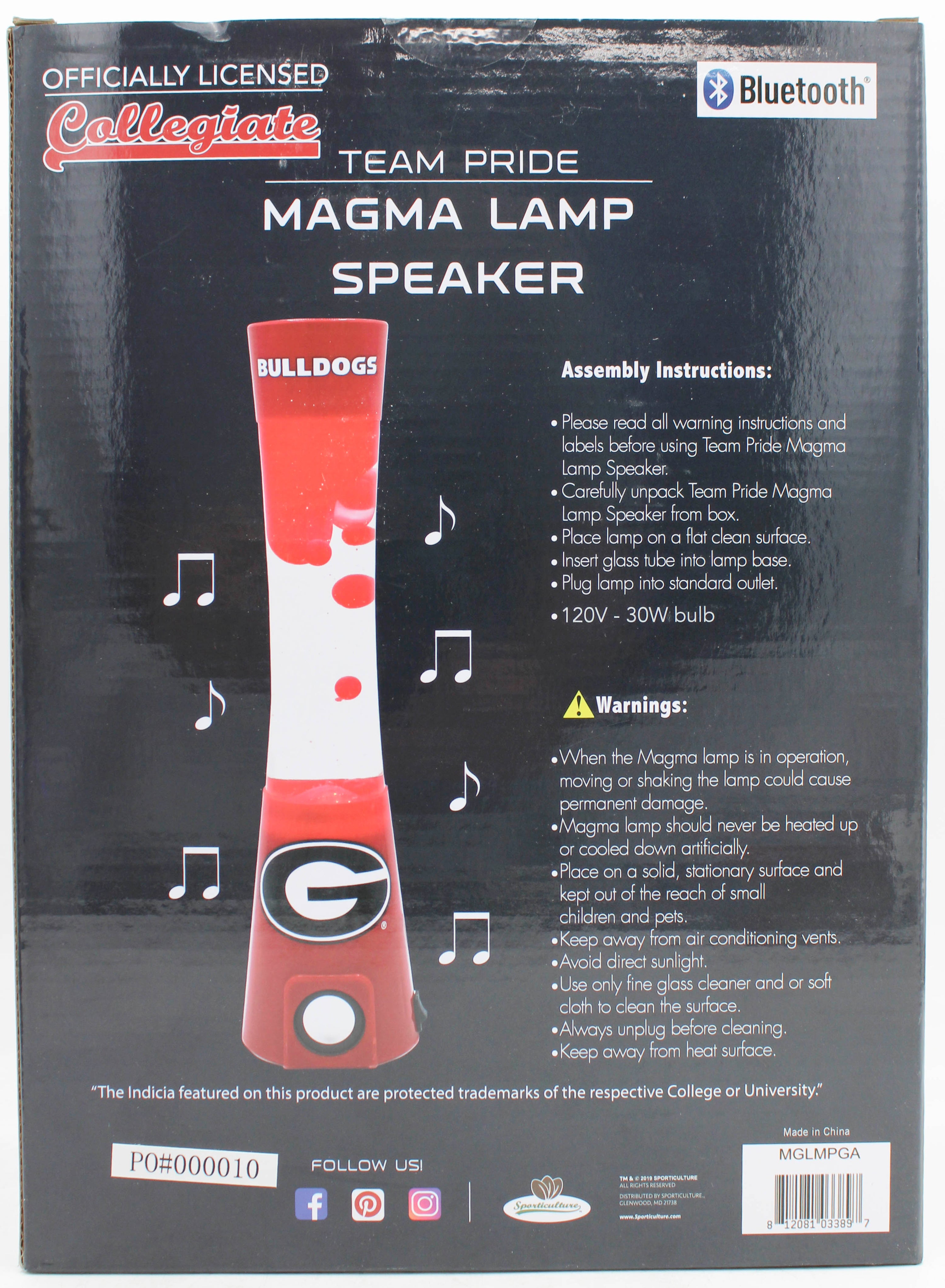 NCAA GEORGIA BULLDOGS LAVA LAMP SPEAKER 16.5"