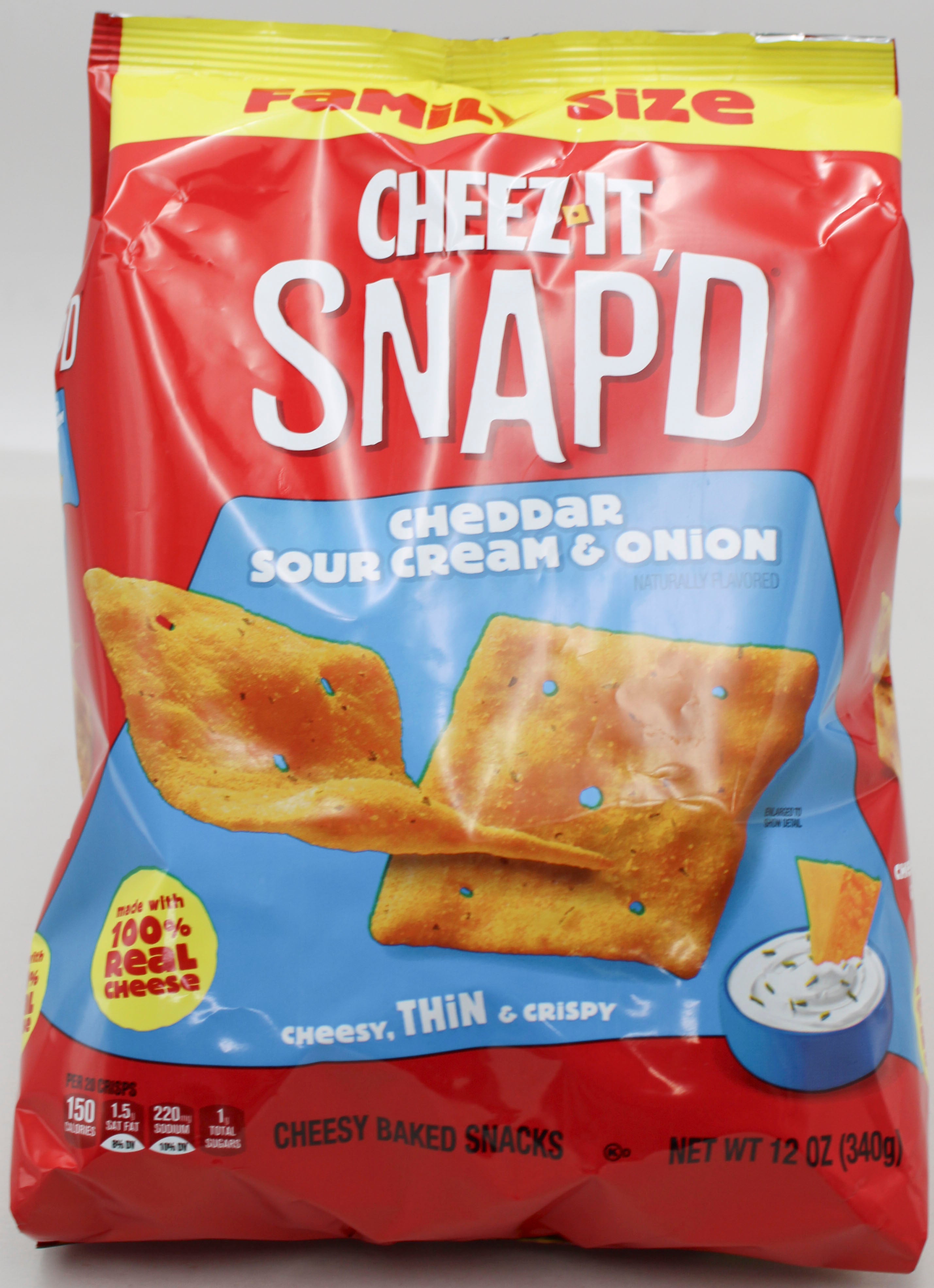 CHEEZ-IT SNAP'D CHEDDAR SOUR CREAM & ONION CRACKER FAMILY SIZE 12 Oz BB 10/11/26 NI