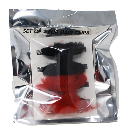 FUR CLAW HAIR CLIPS 2CT-BLCK/RED