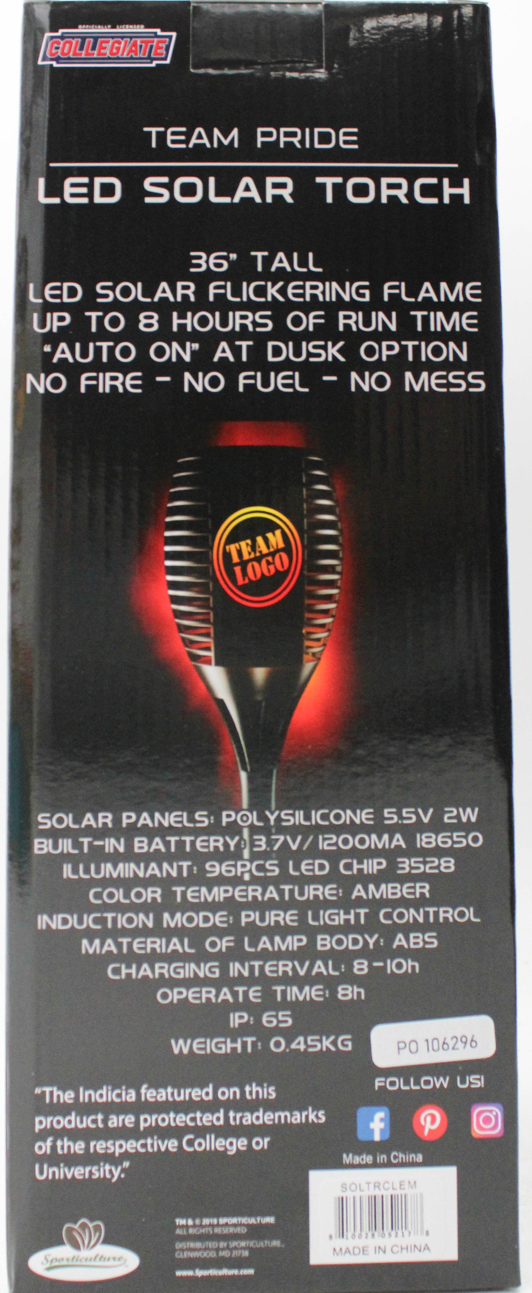 CLEMSON TIGERS LED SOLAR TORCH  36"