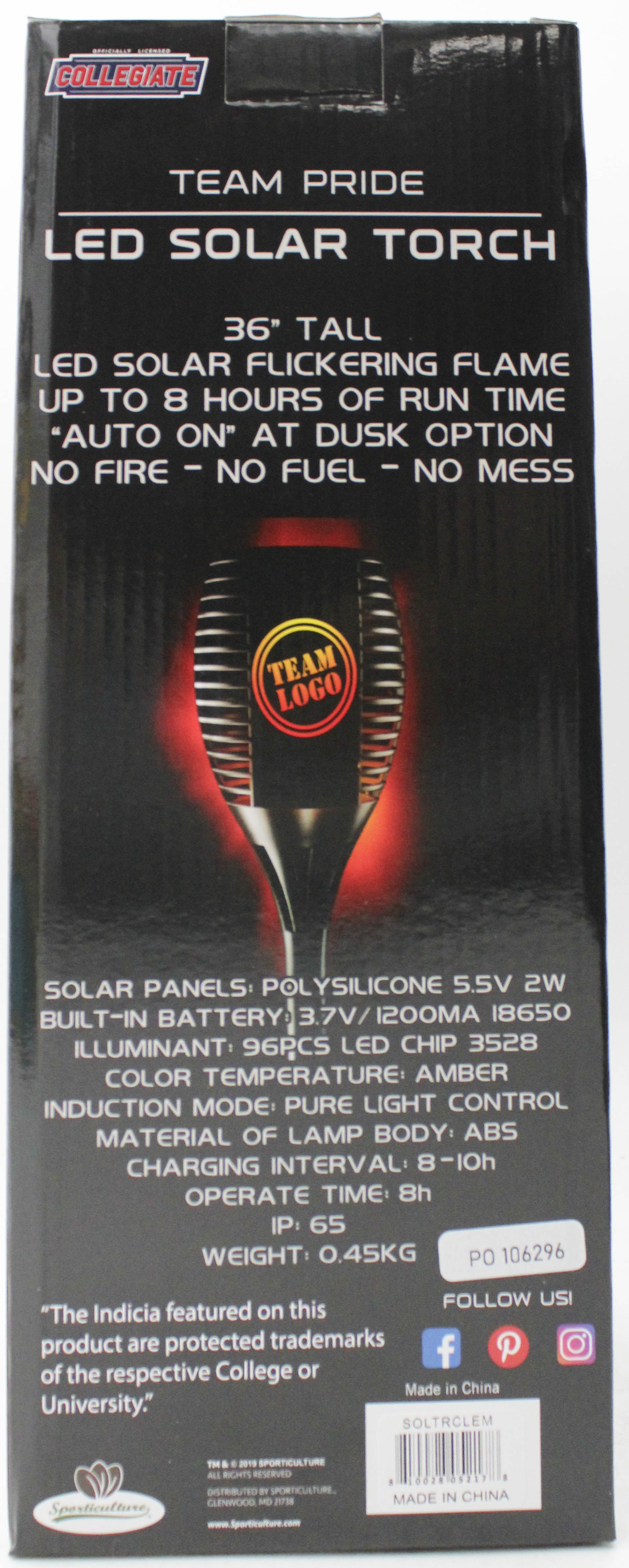 CLEMSON TIGERS LED SOLAR TORCH  36"