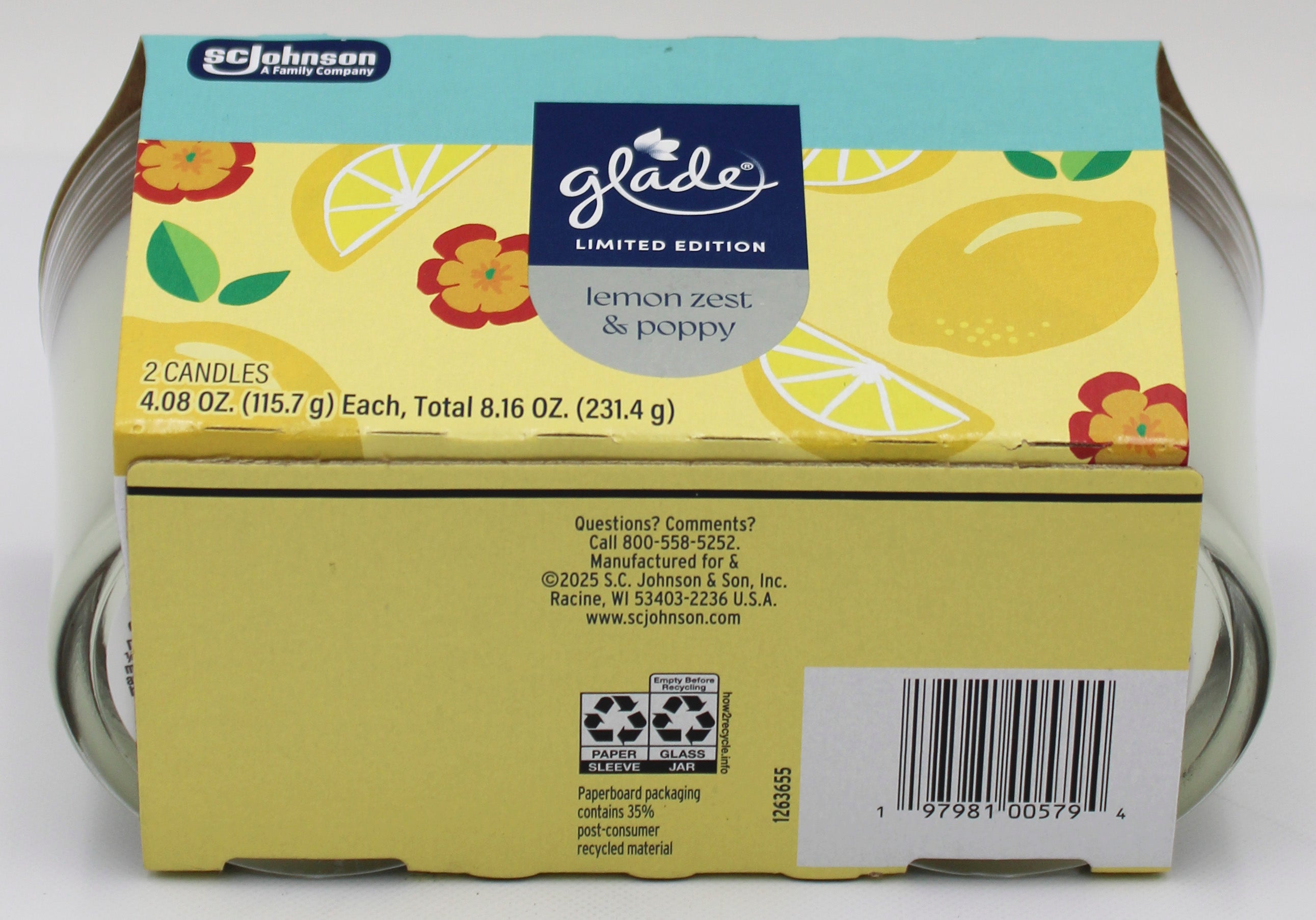 GLADE CANDLE LEMON ZEST & POPPY 2ct 4.08oz US