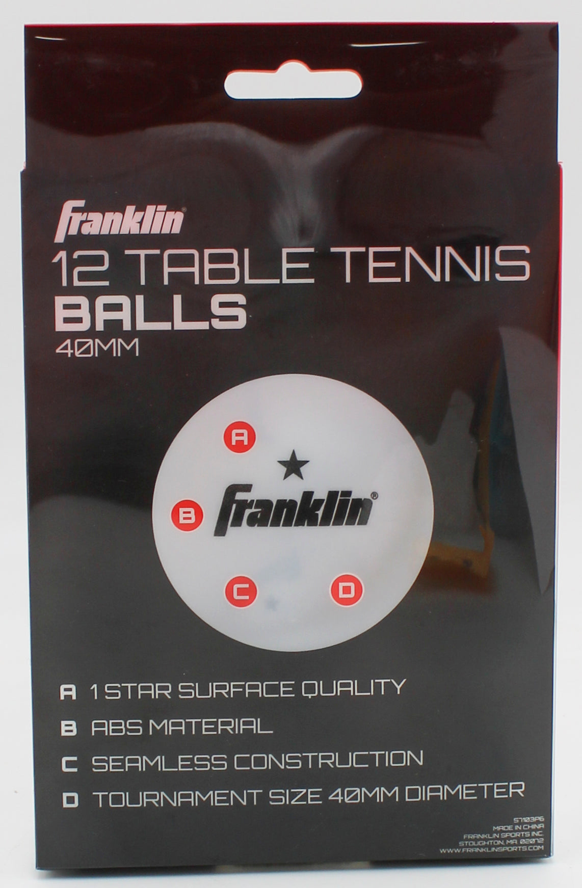 FRANKLIN 40MM TABLE TENNIS BALLS 12CT