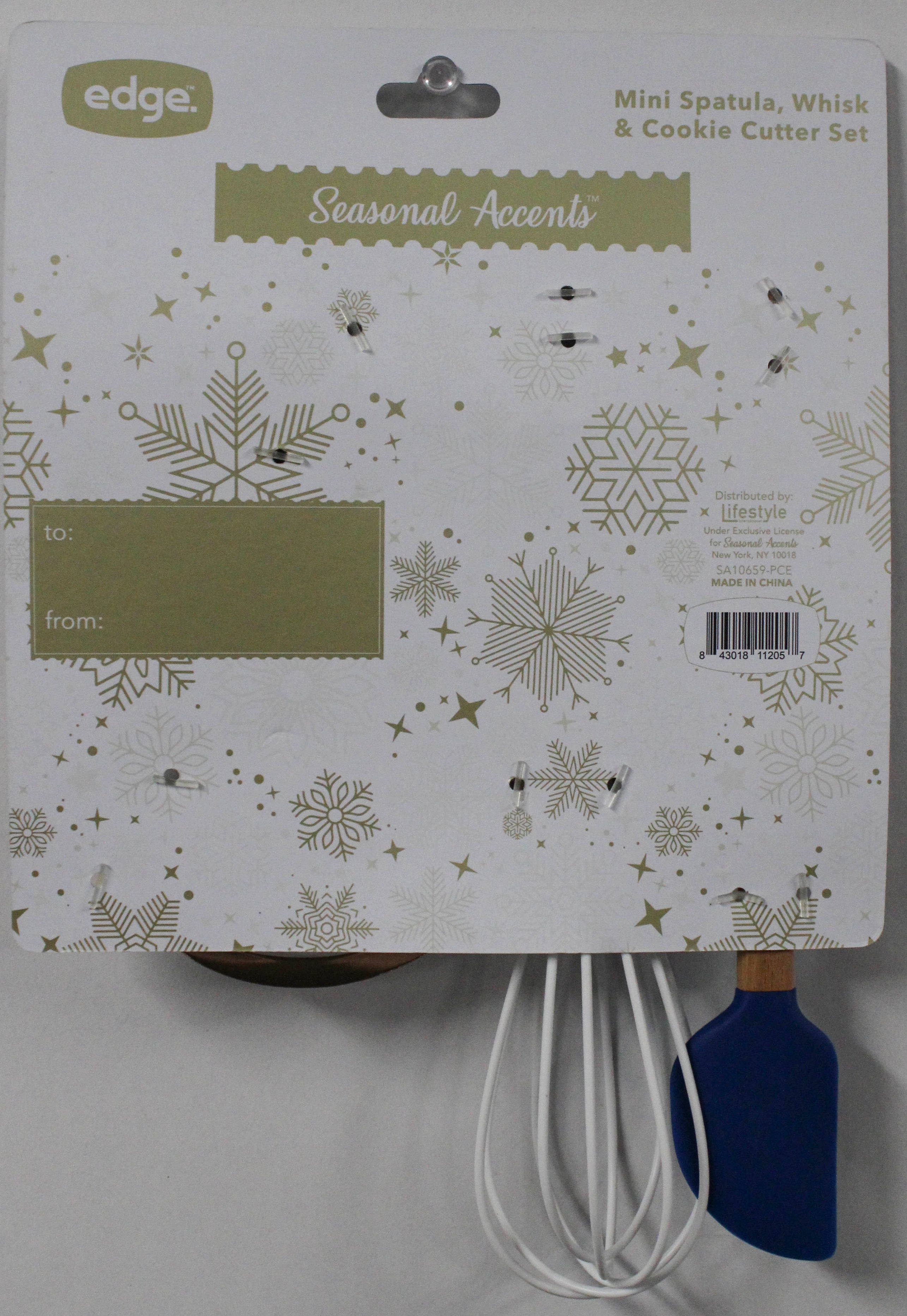 5PC HOLIDAY BAKING SET - SPATULA, WHISK, 3PC SNOWMAN COOKIE CUTTERS