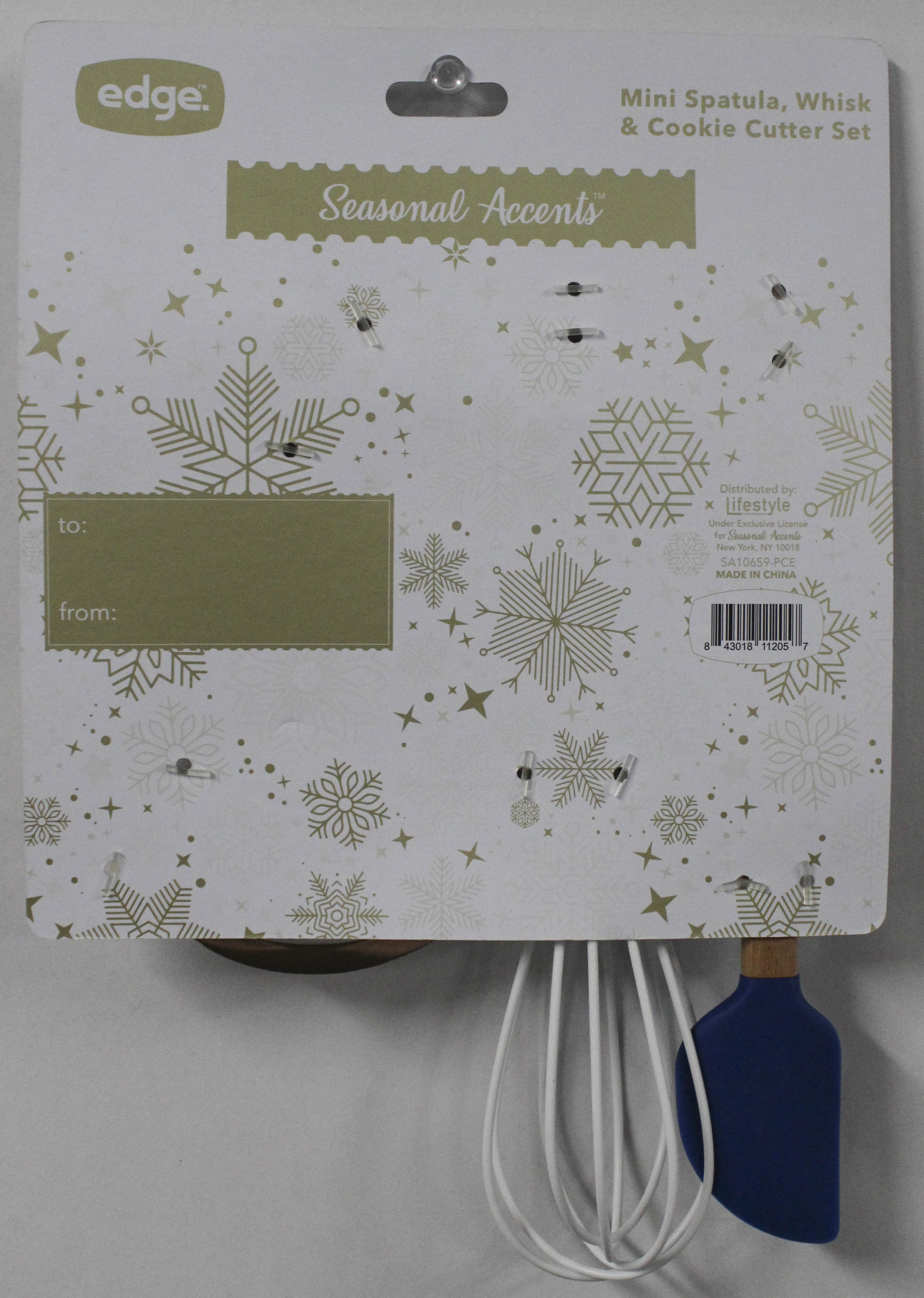 5PC HOLIDAY BAKING SET - SPATULA, WHISK, 3PC SNOWMAN COOKIE CUTTERS