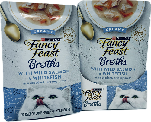 FANCY FEAST CREAMY BROTHS WITH WILD SALMON&WHITEFISH 1.4oz EXP 05/31/25  NI