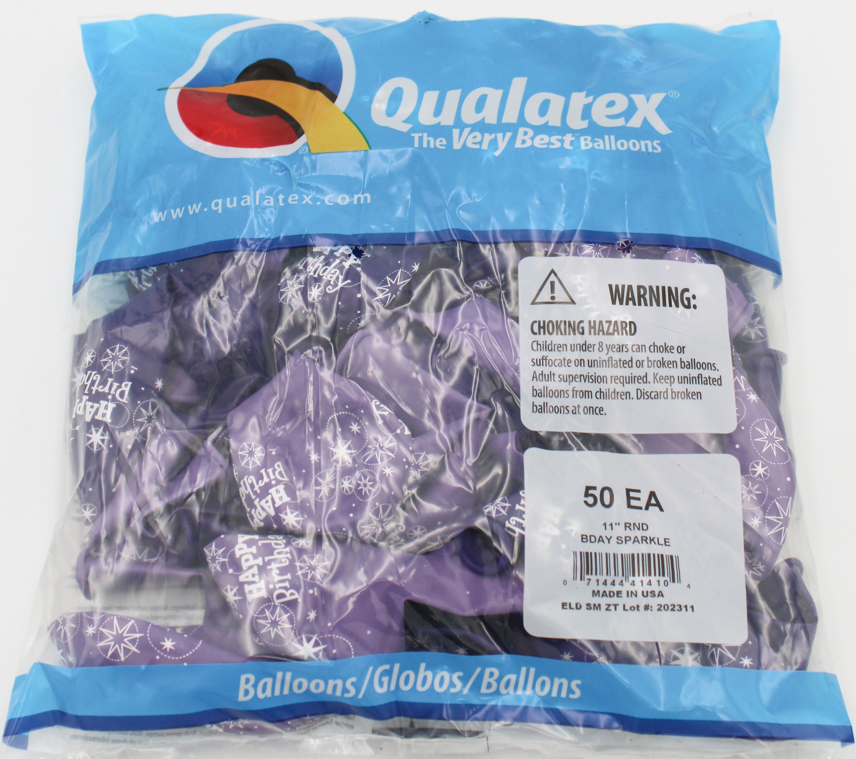11" ROUND QX LATEX BALLOON LLC&VIO 50CT BDAY SPARKLE