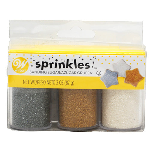 WILTON SUGAR SPRINKLES 3oz/3CT-SLVR/GOLD/WHITE