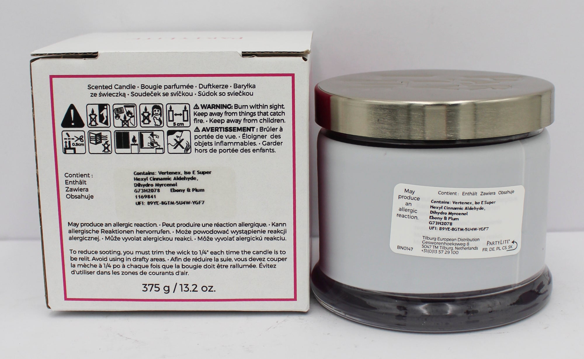 PARTYLITE EBONY & PLUM 3-WICK JAR CANDLE 13.2oz