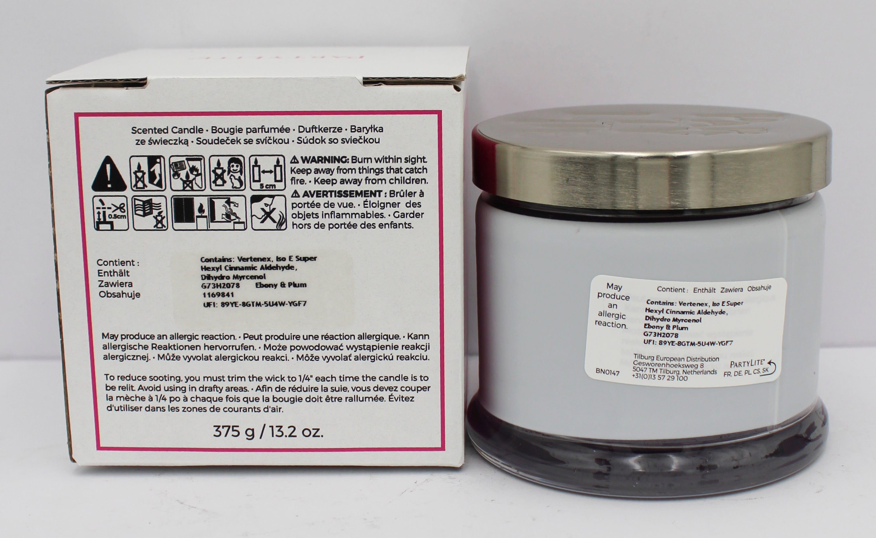 PARTYLITE EBONY & PLUM 3-WICK JAR CANDLE 13.2oz