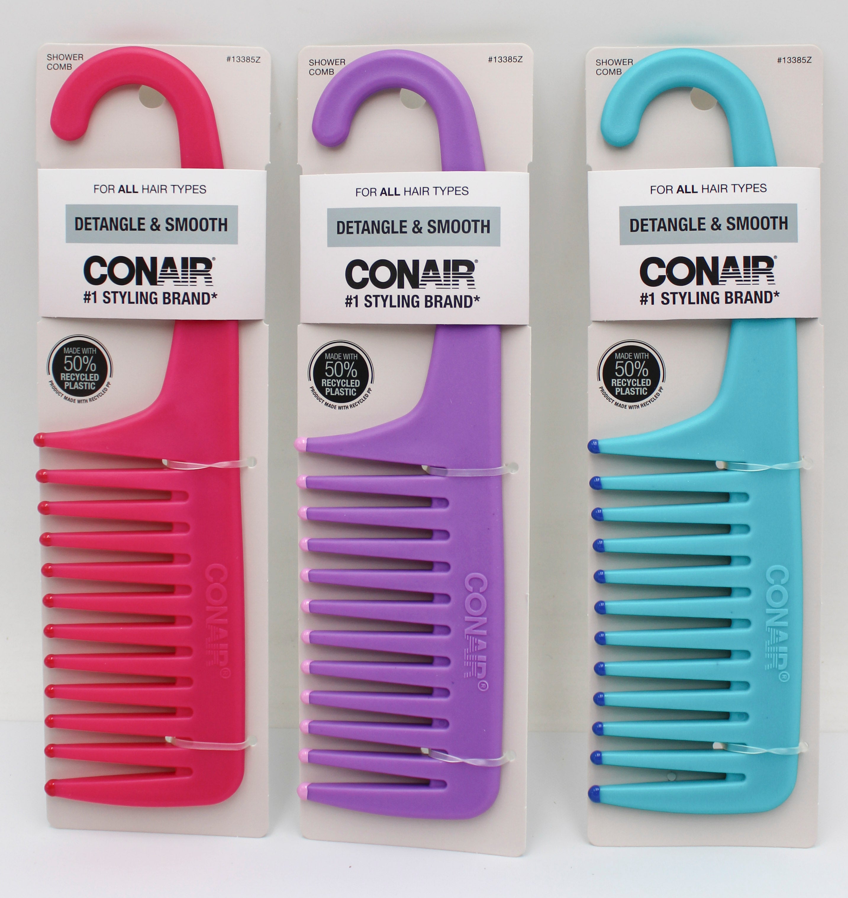 CONAIR CARDED SHOWER COMB - 3 ASSORTED COLORS NI