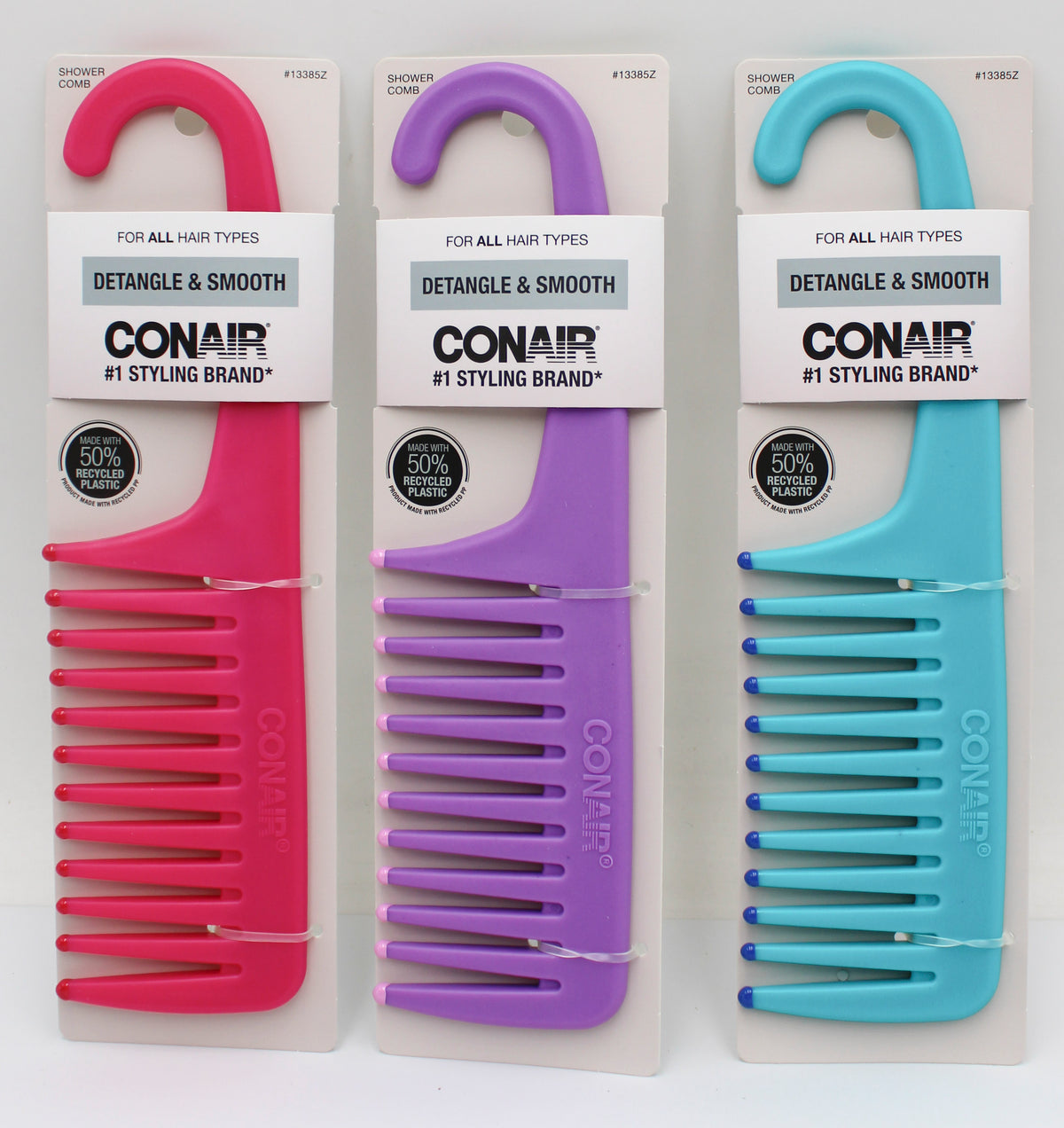 CONAIR CARDED SHOWER COMB - 3 ASSORTED COLORS NI