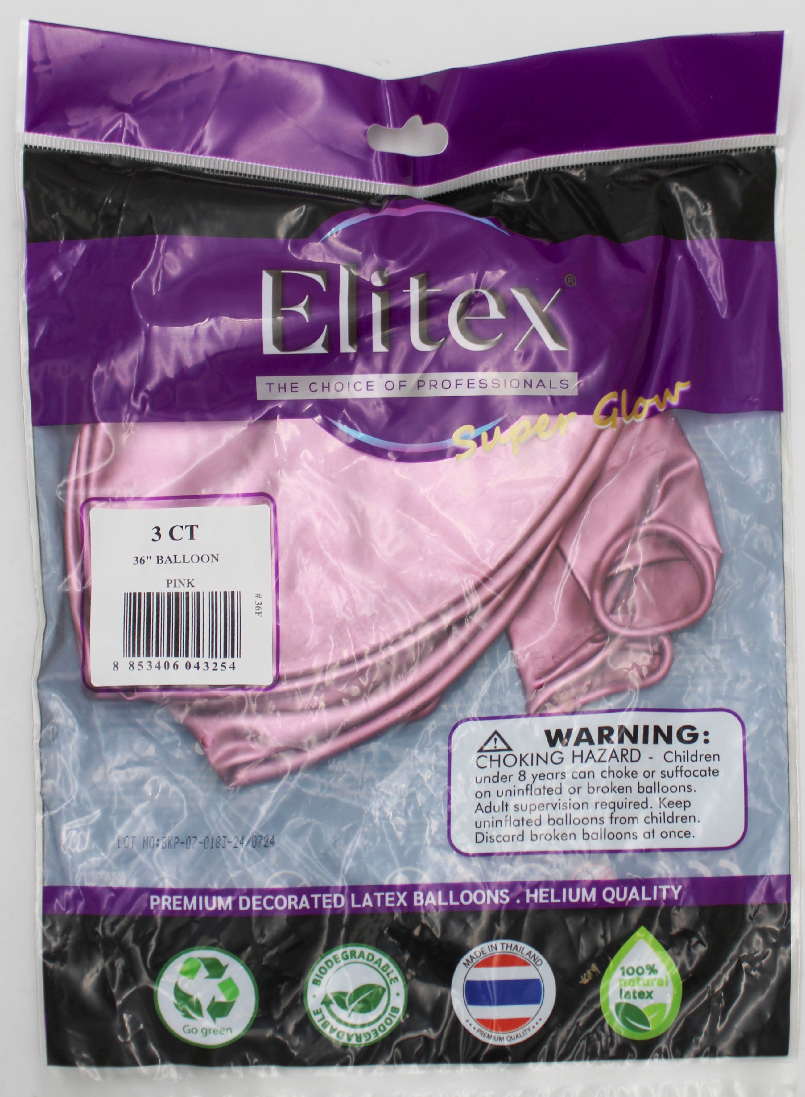 ELITEX 36" SUPERGLOW PINK ROUND BALLOON, 3 PACK
