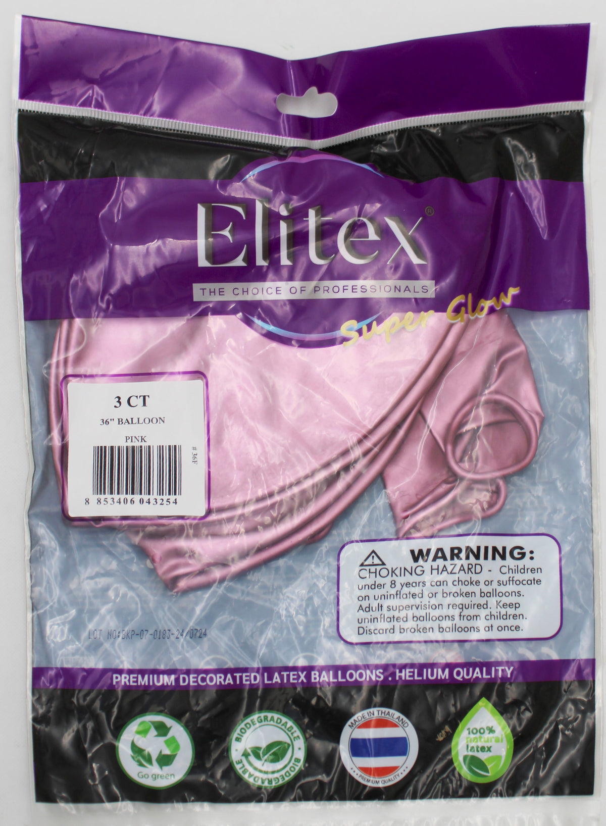 ELITEX 36" SUPERGLOW PINK ROUND BALLOON, 3 PACK