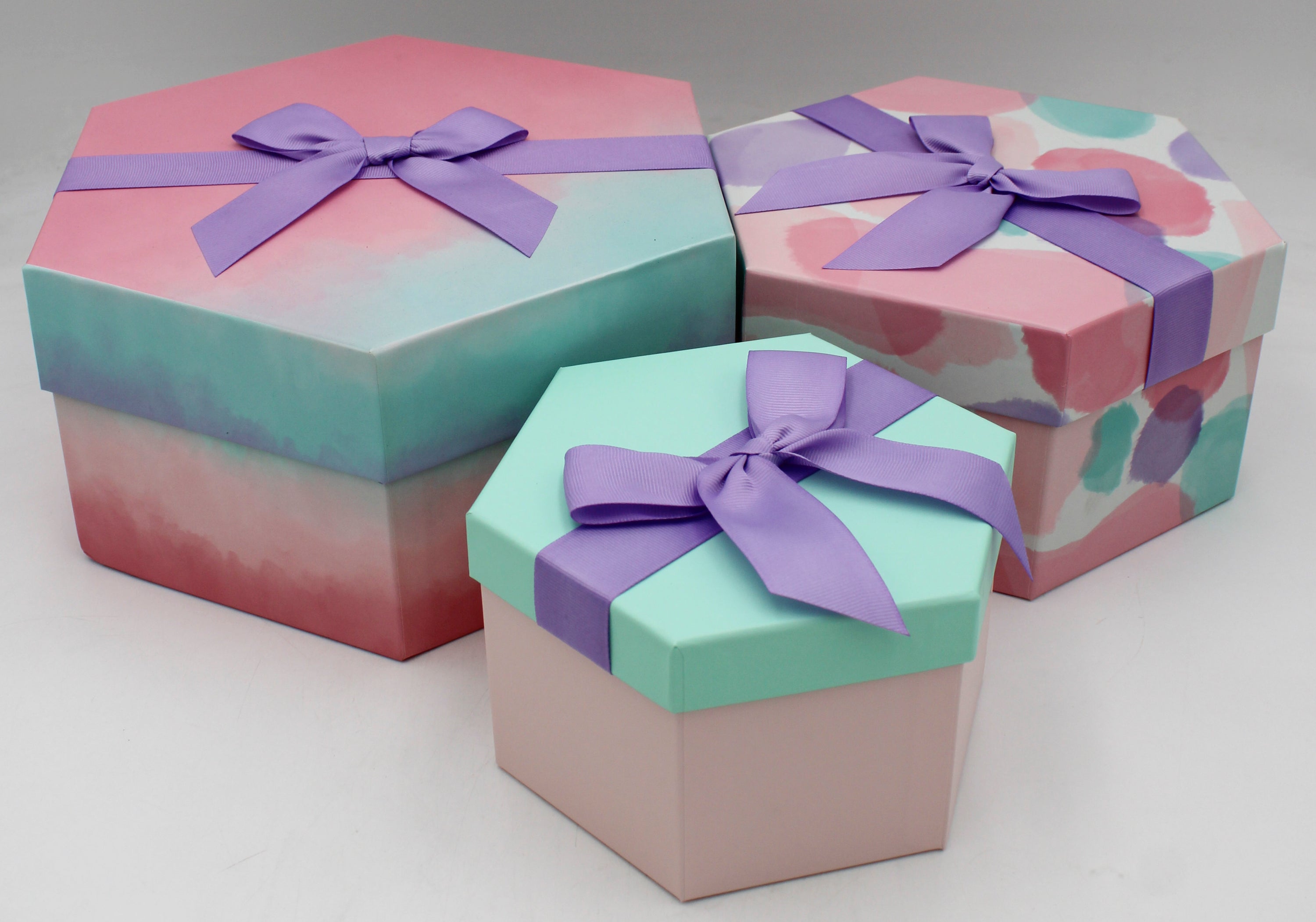 3CT NESTED HEXAGONAL GIFT BOXES -  ETHERAL OMBRE