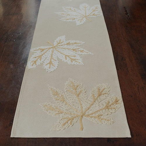 NEUTRAL LEAVES TABLE RUNNER 54"L x 16"W