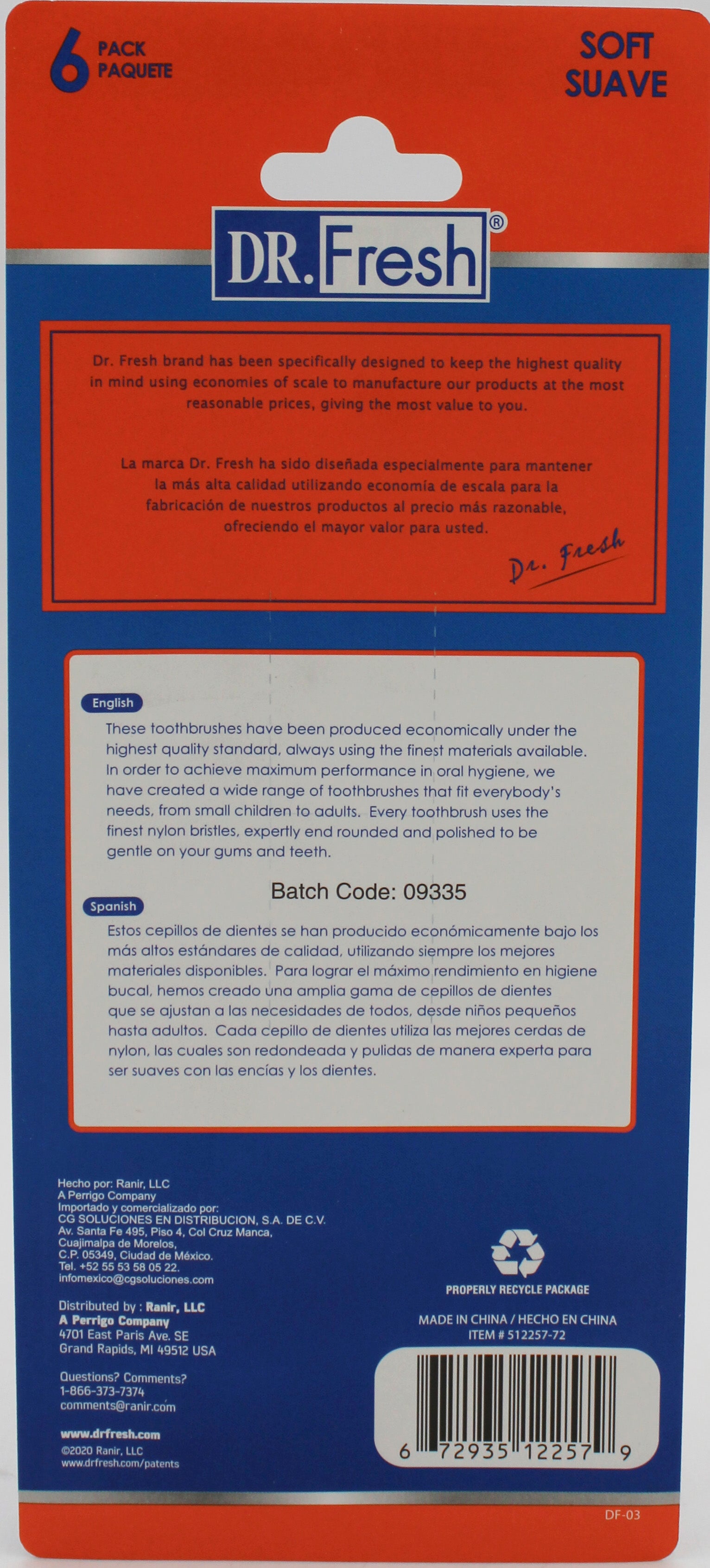 DR. FRESH BASIC VALUE TOOTHBRUSH 6ct - SOFT NI