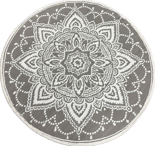 5FT ROUND MANDALA OUTDOOR RUG - GRAY