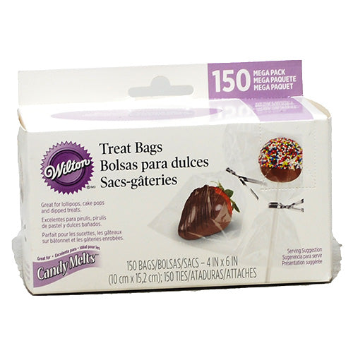 WILTON TREAT BAG W/TIES 150-CT 4''X6'' CLEAR