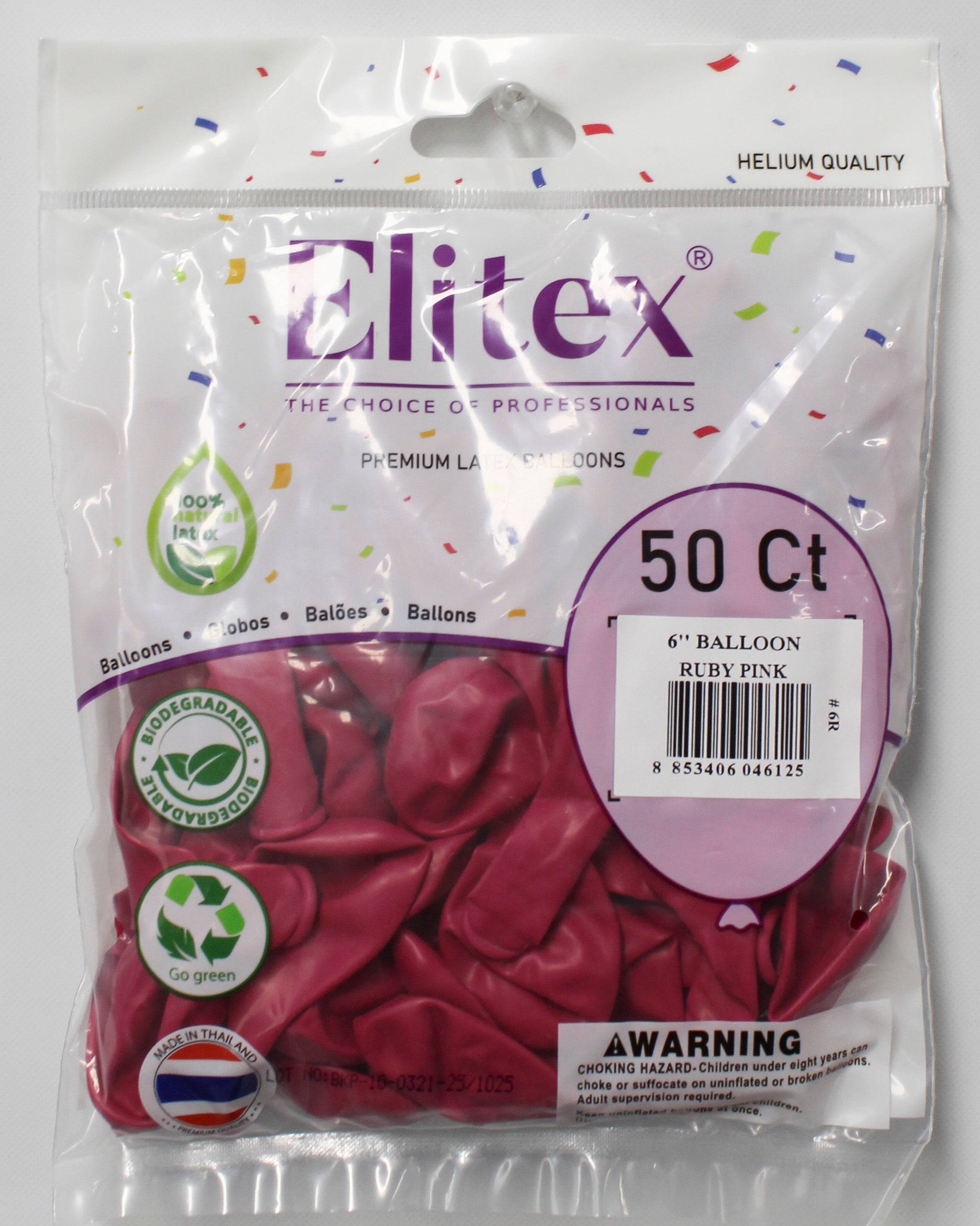 ELITEX 6" RUBY PINK ROUND BALLOON, 50 PACK