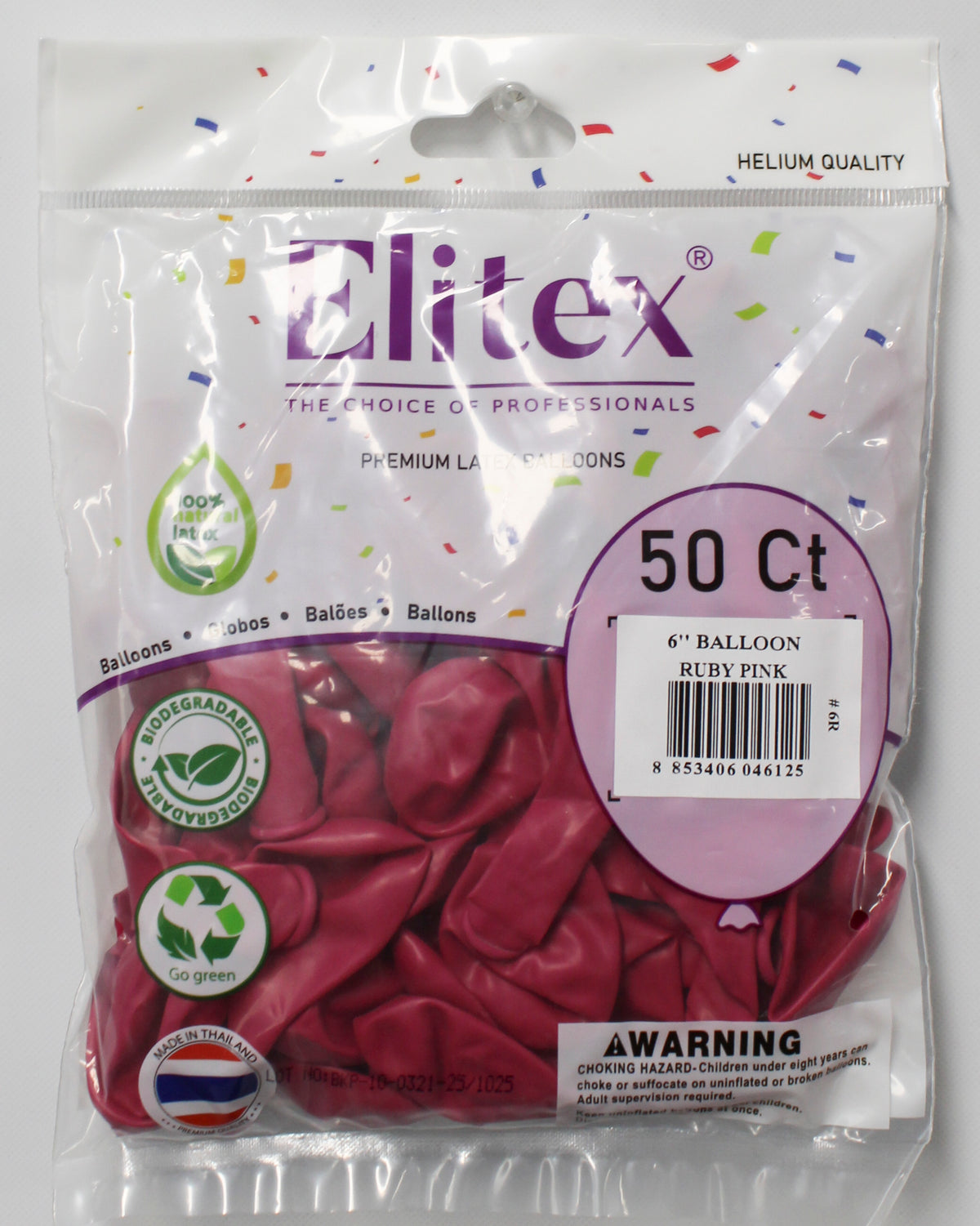 ELITEX 6" RUBY PINK ROUND BALLOON, 50 PACK