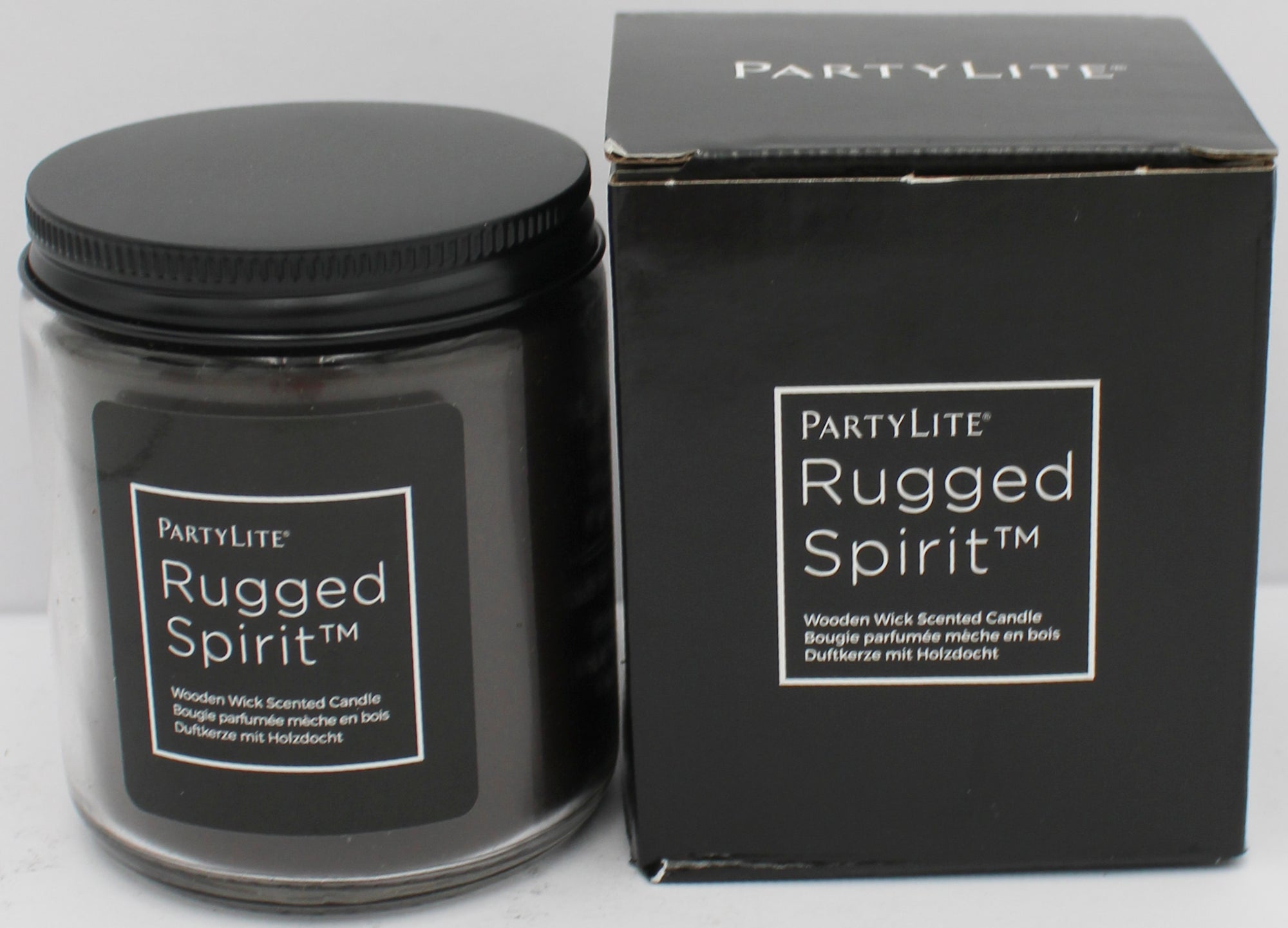 PARTYLITE RUGGED SPIRIT WOOD WICK JAR CANDLE-LEATHER MUSK 7.25oz