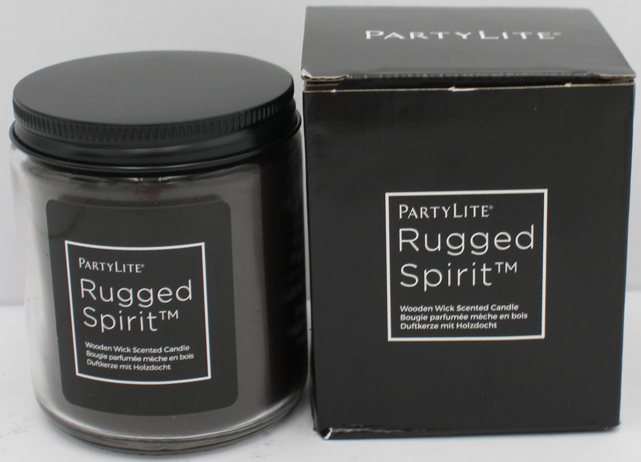 PARTYLITE RUGGED SPIRIT WOOD WICK JAR CANDLE-LEATHER MUSK 7.25oz