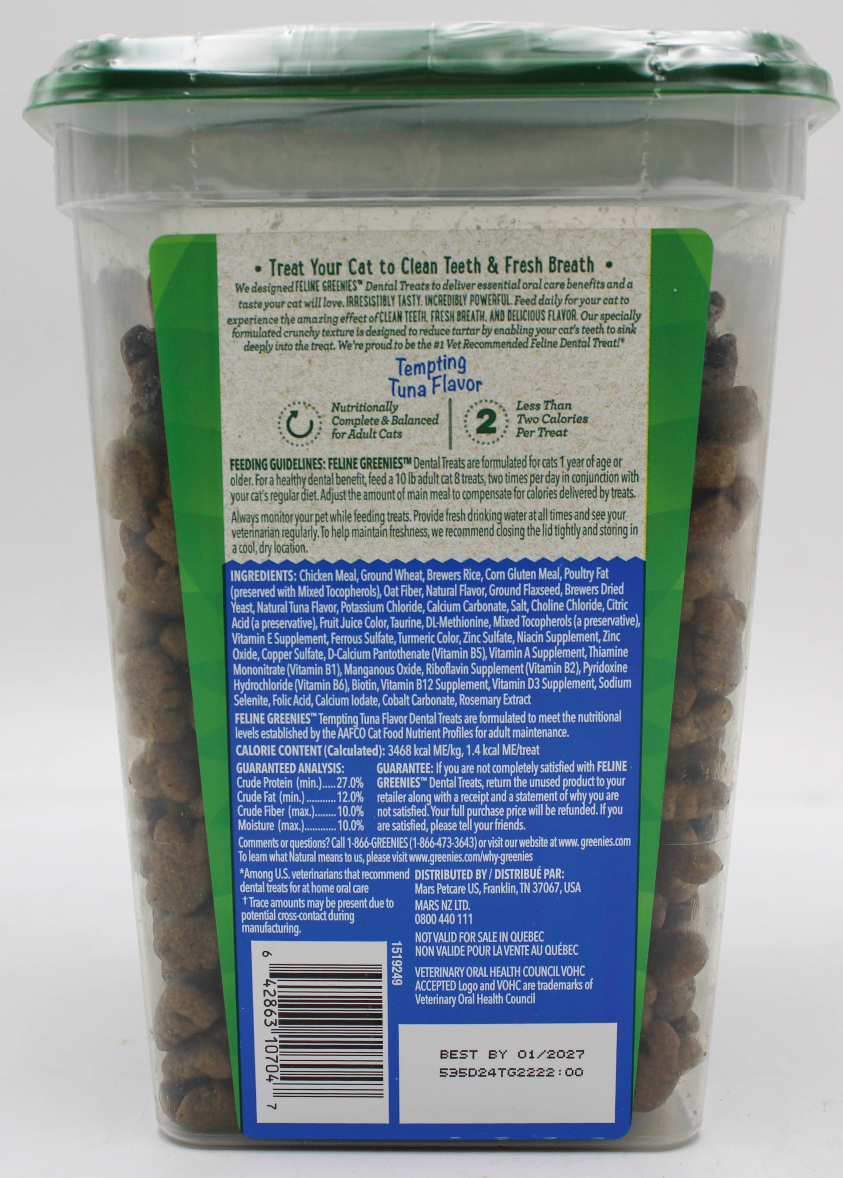 GREENIES TEMPTING TUNA FLAVOR DENTAL ADULT CAT TREATS - 21OZ BB 1/31/2027