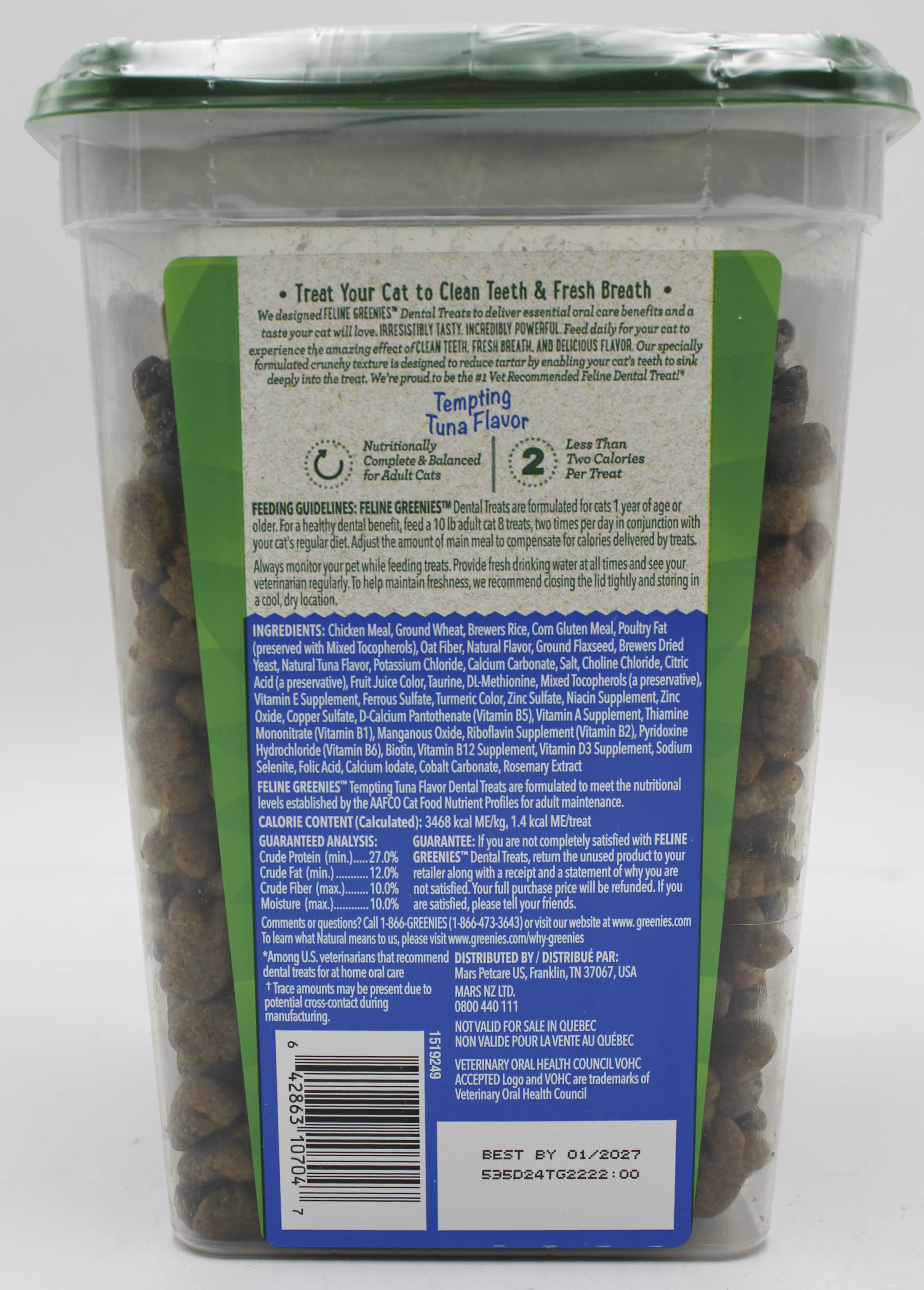 GREENIES TEMPTING TUNA FLAVOR DENTAL ADULT CAT TREATS - 21OZ BB 1/31/2027
