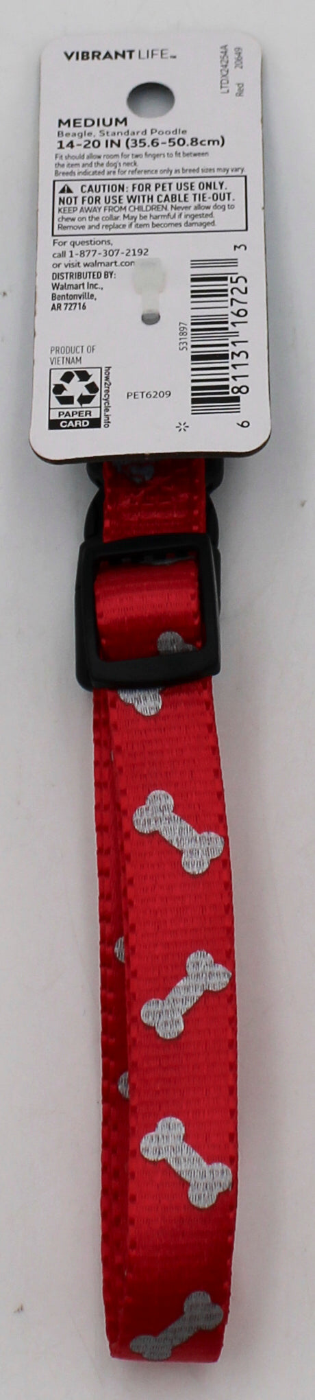 VIBRANT LIFE  MEDIUM REFLECTIVE BONES COLLAR RED