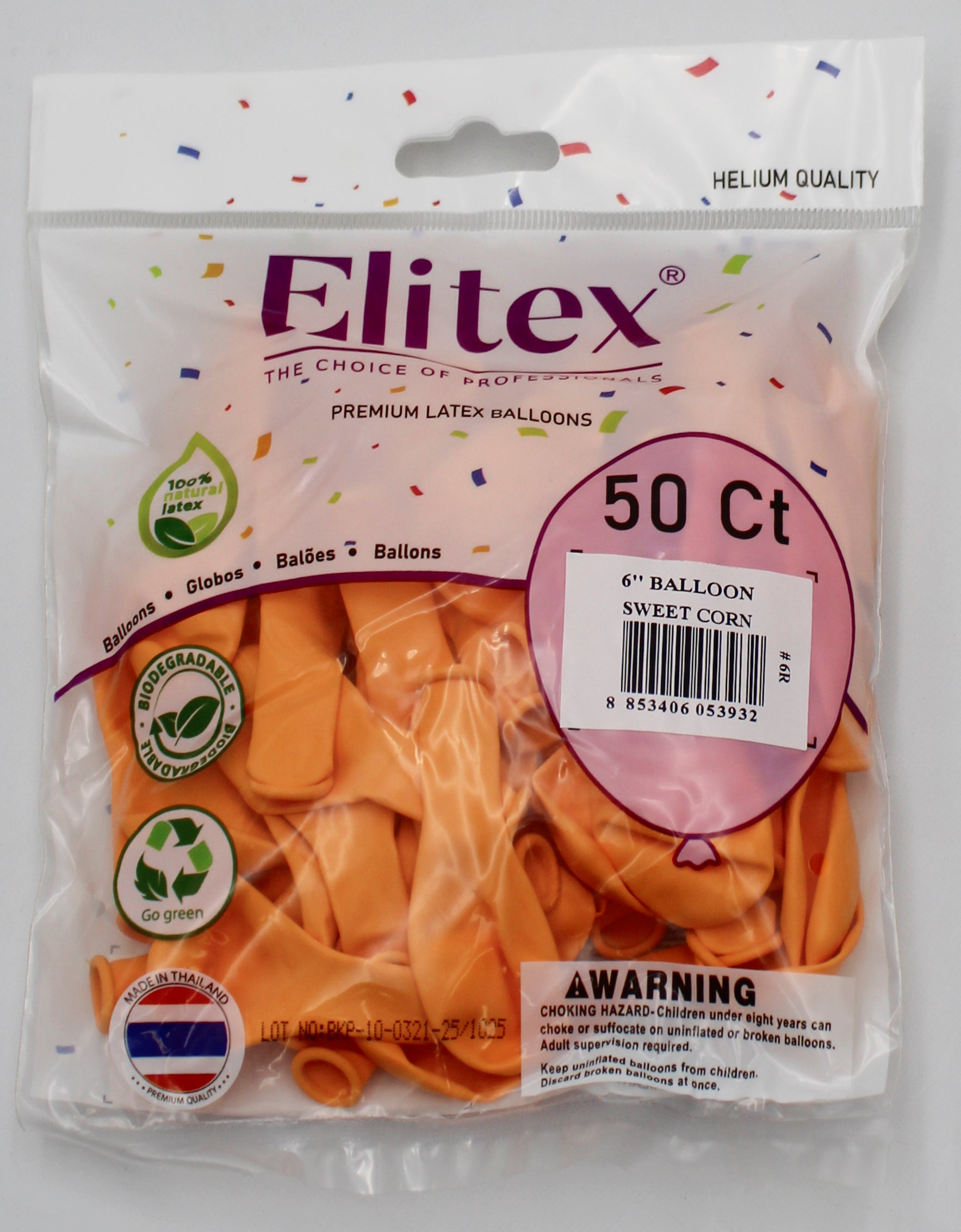 ELITEX 6" SWEET CORN BALLOON, 50 PACK