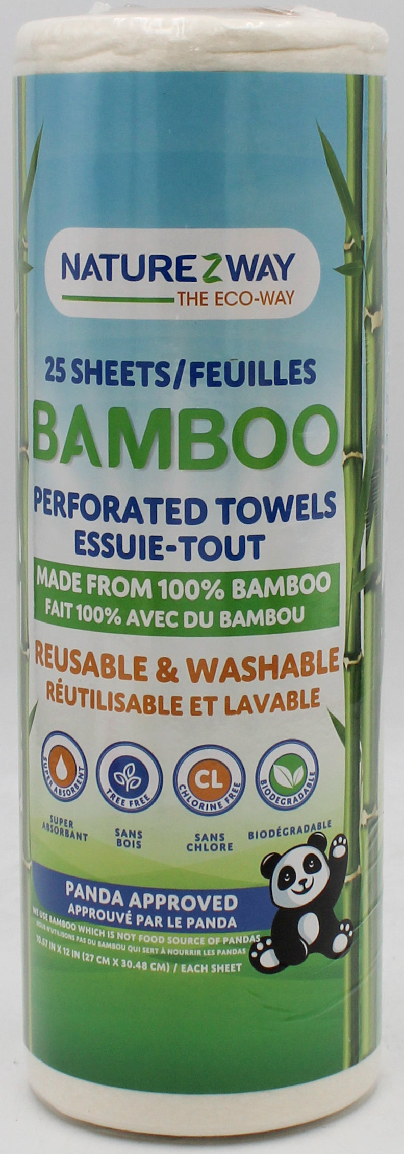 NATUREZWAY BAMBOO PERFORATED TOWELS - 25 SHEETS - REUSABLE & WASHABLE