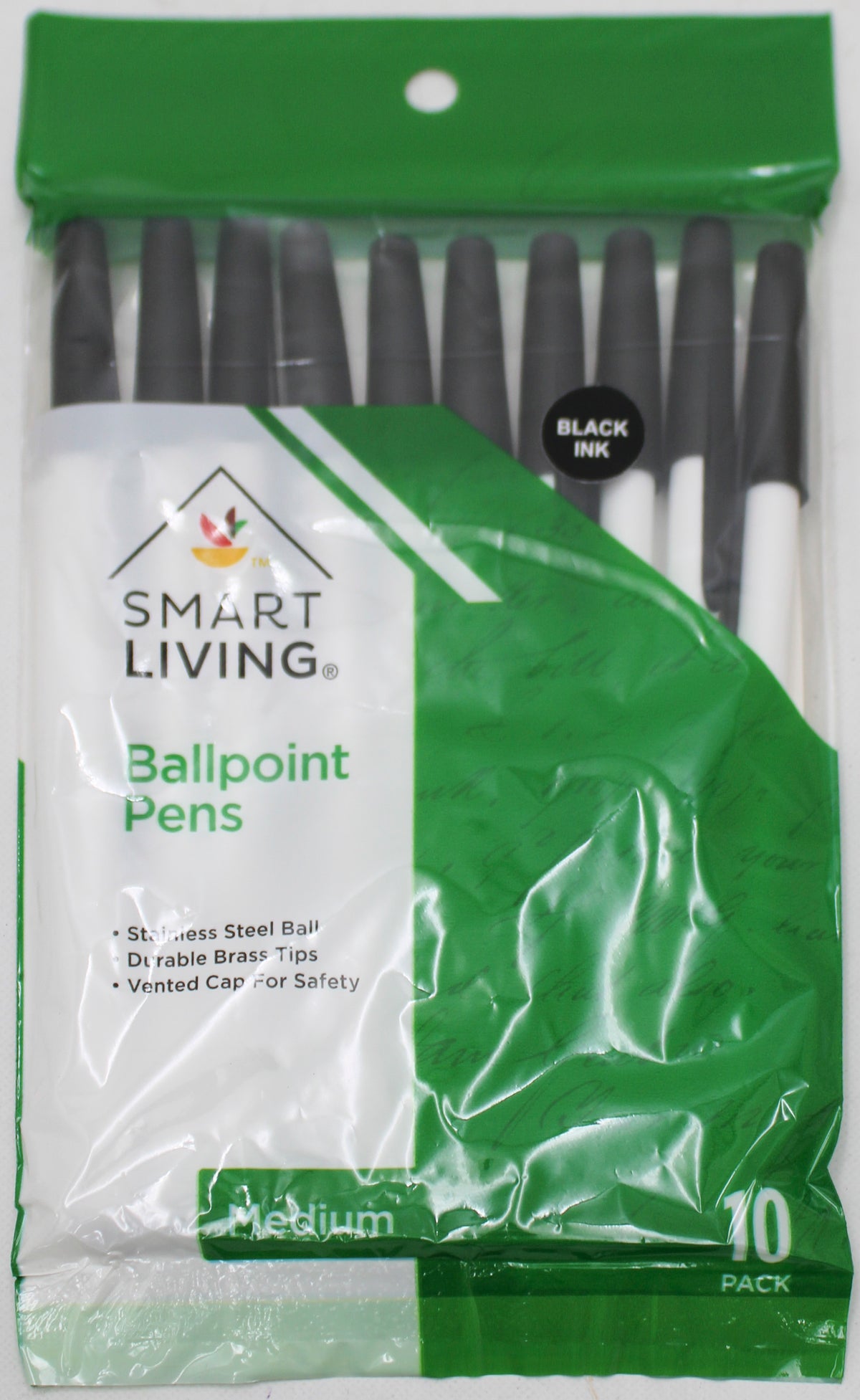 SMART LIVING BALLPOINT PENS MED BLACK 10CT