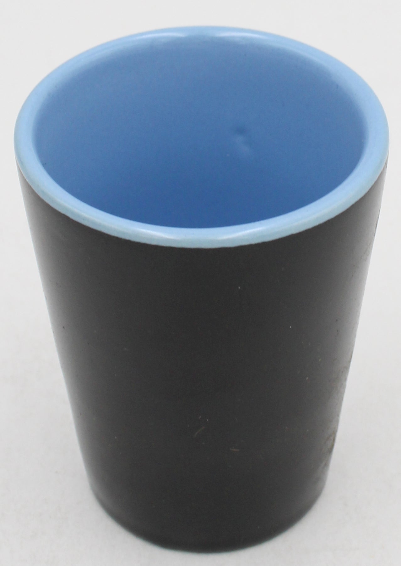 2OZ CERAMIC SHOT GLASS, MATTE, BLACK - INNER COLOR SKY BLUE