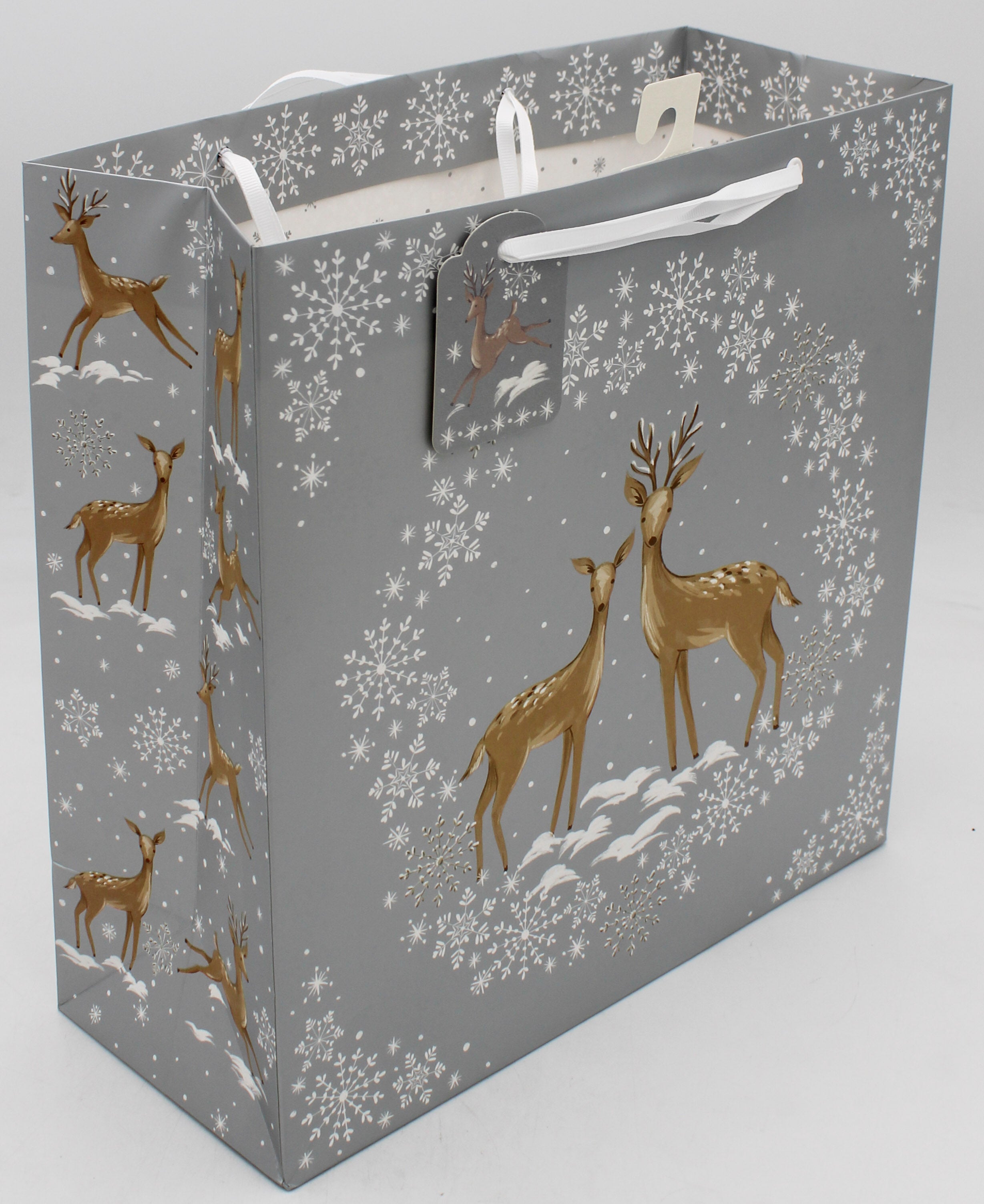 LARGE SQUARE GIFT BAG - HOLIDAY DOE IN THE SNOW