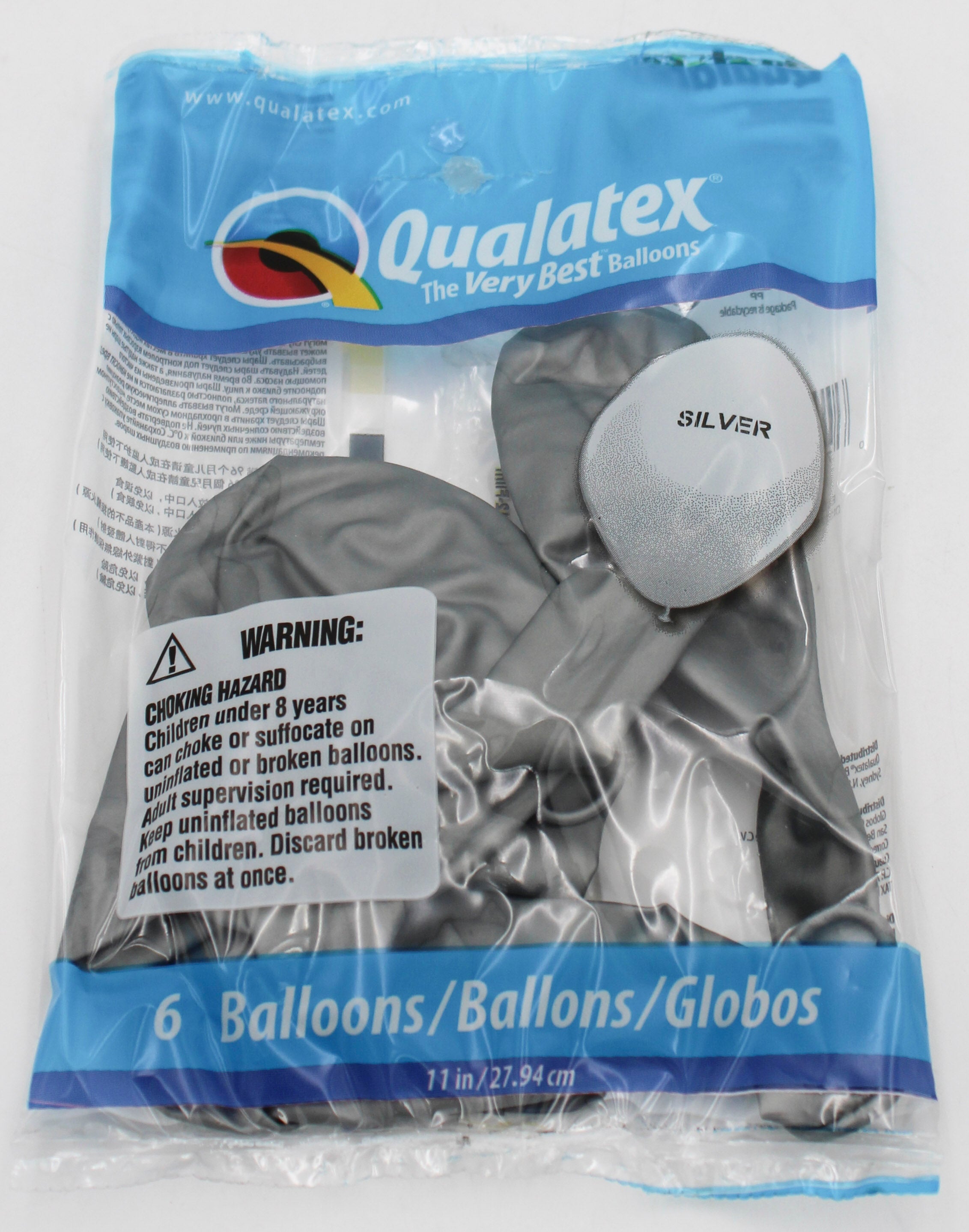 QX 11" R PARTY BALLOON 6CT SILVER