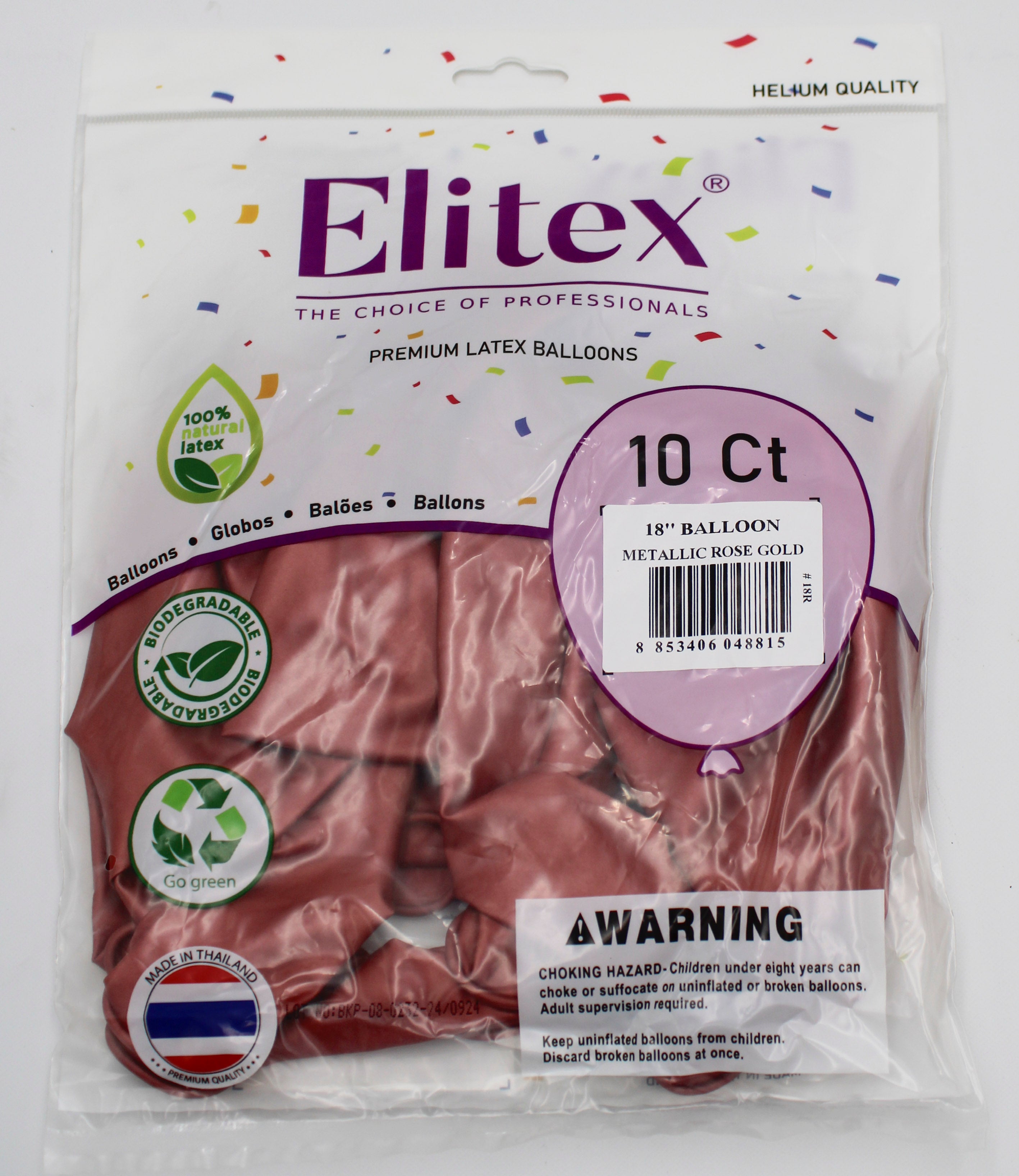 ELITEX 18" METALLIC ROSE GOLD ROUND BALLOON, 10 PACK