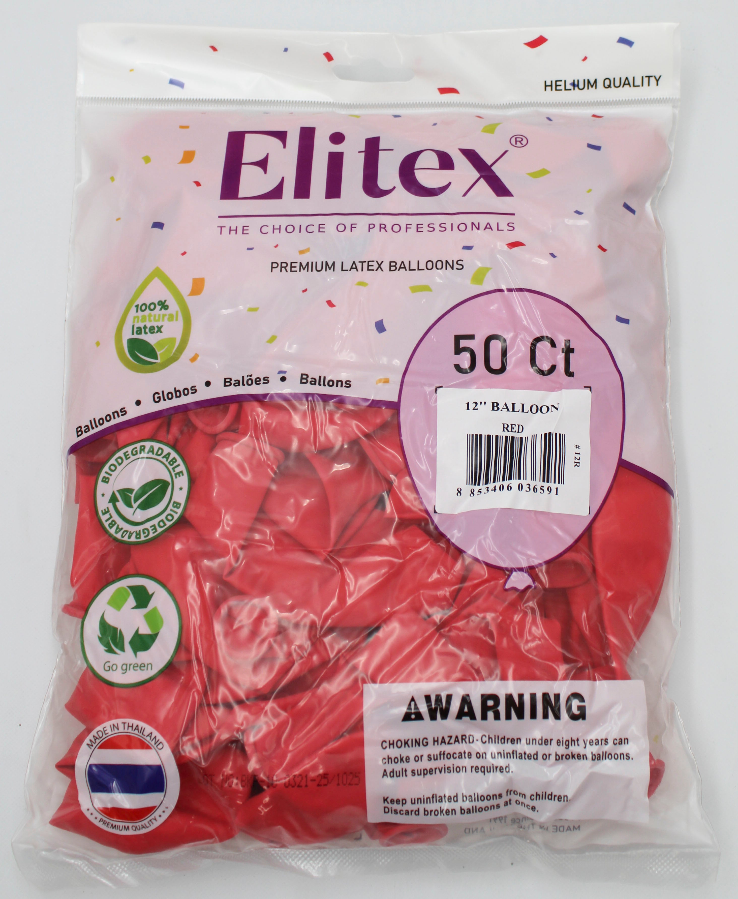 ELITEX 12" RED ROUND BALLOON, 50 PACK