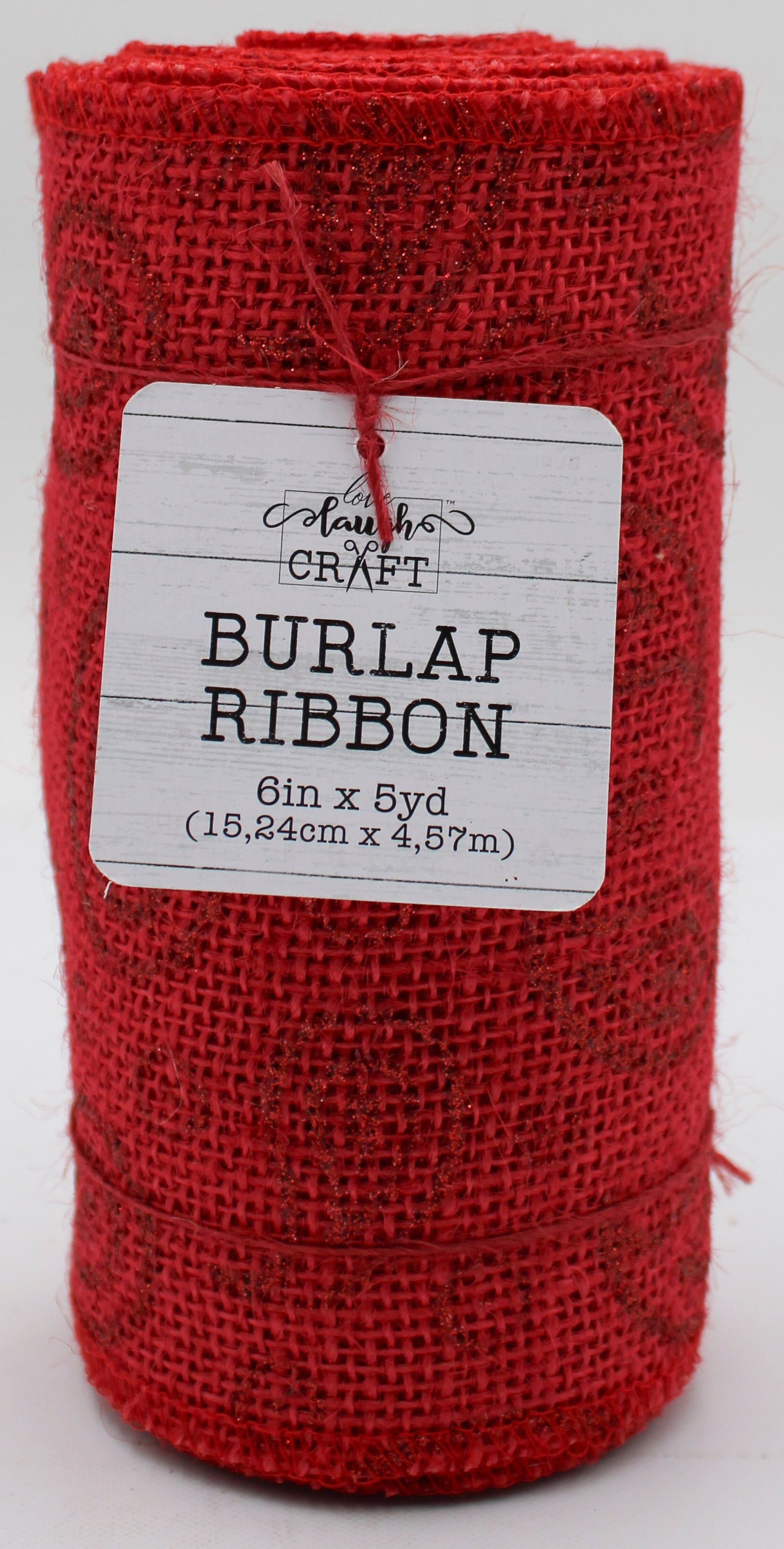 6 IN X 5 YD BURLAP RIBBON - RED PAISLEY GLITTER