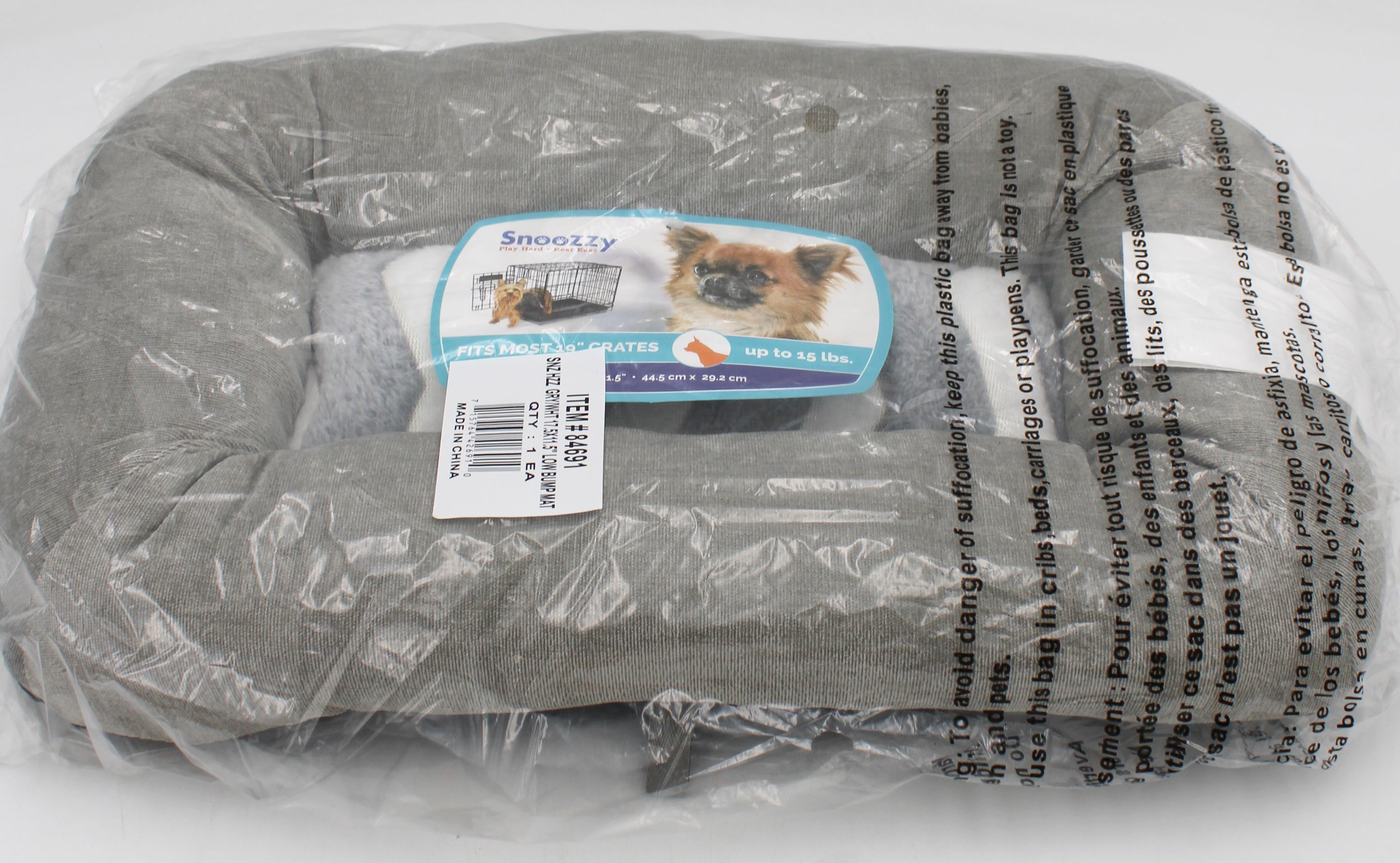 SNOOZZY LOW BUMPER SM KENNEL DOG MAT GRY/WHT 24"