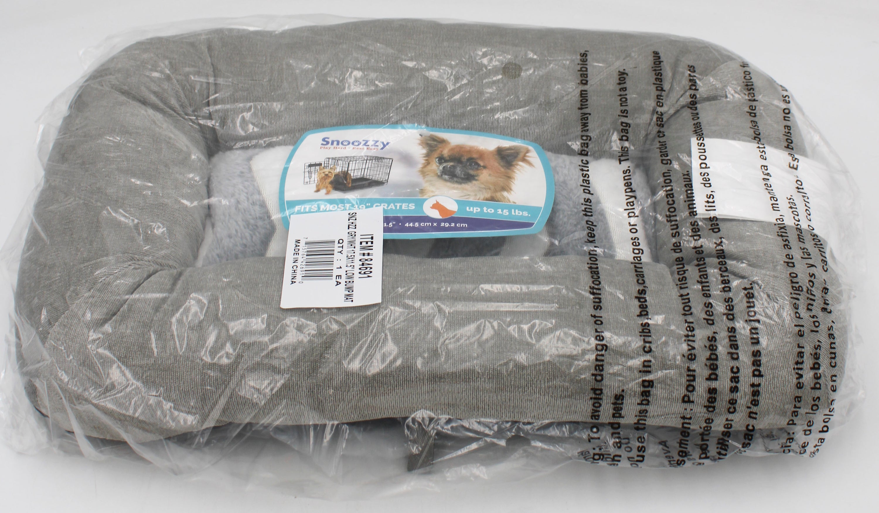 SNOOZZY LOW BUMPER SM KENNEL DOG MAT GRY/WHT 24"