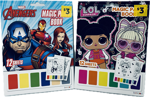 LICENSED MAGIC PAINT BOOK JUST ADD WATER 12-SHEETS 6"X8" ASST AGES 3+ PP $3.