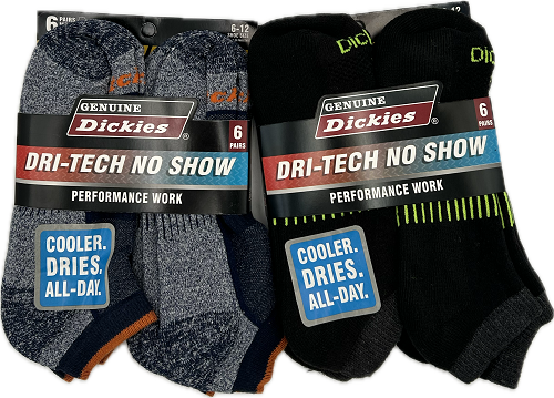 DICKIES 6PK NO SHOW SOCKS SIZE6-12 ASSORTED NI