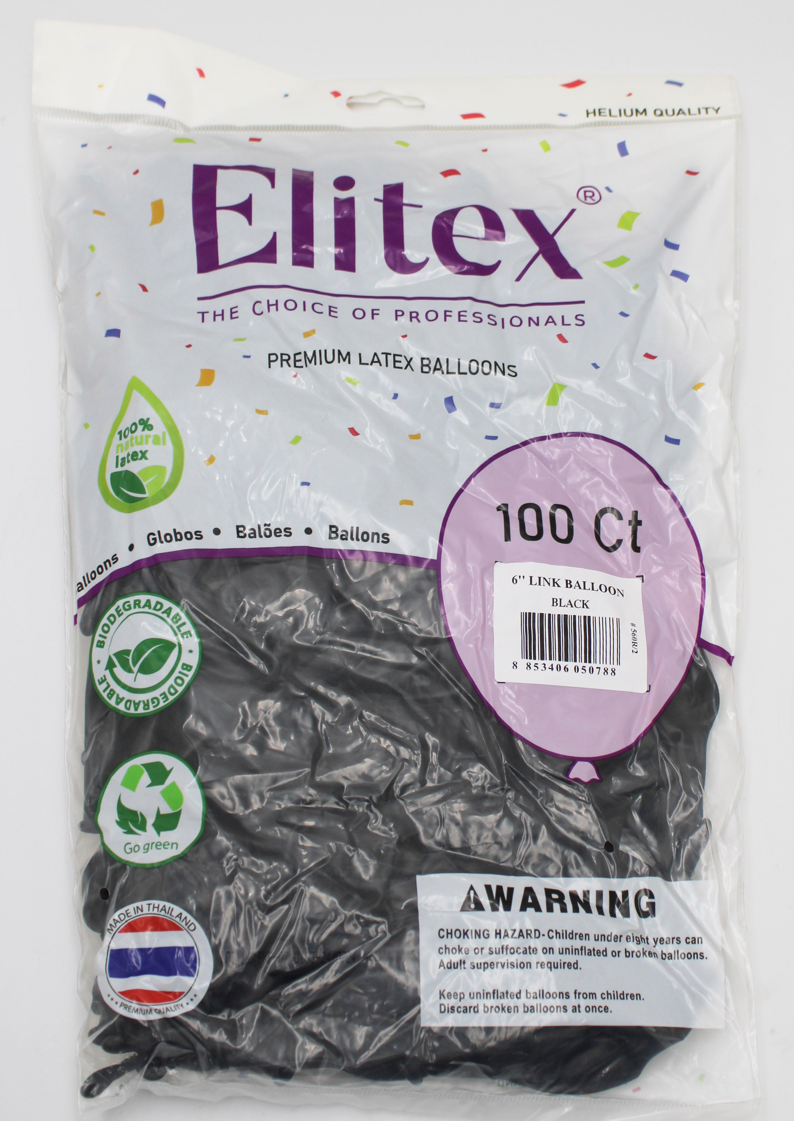 ELITEX 6" BLACK LINK BALLOON, 100 PACK