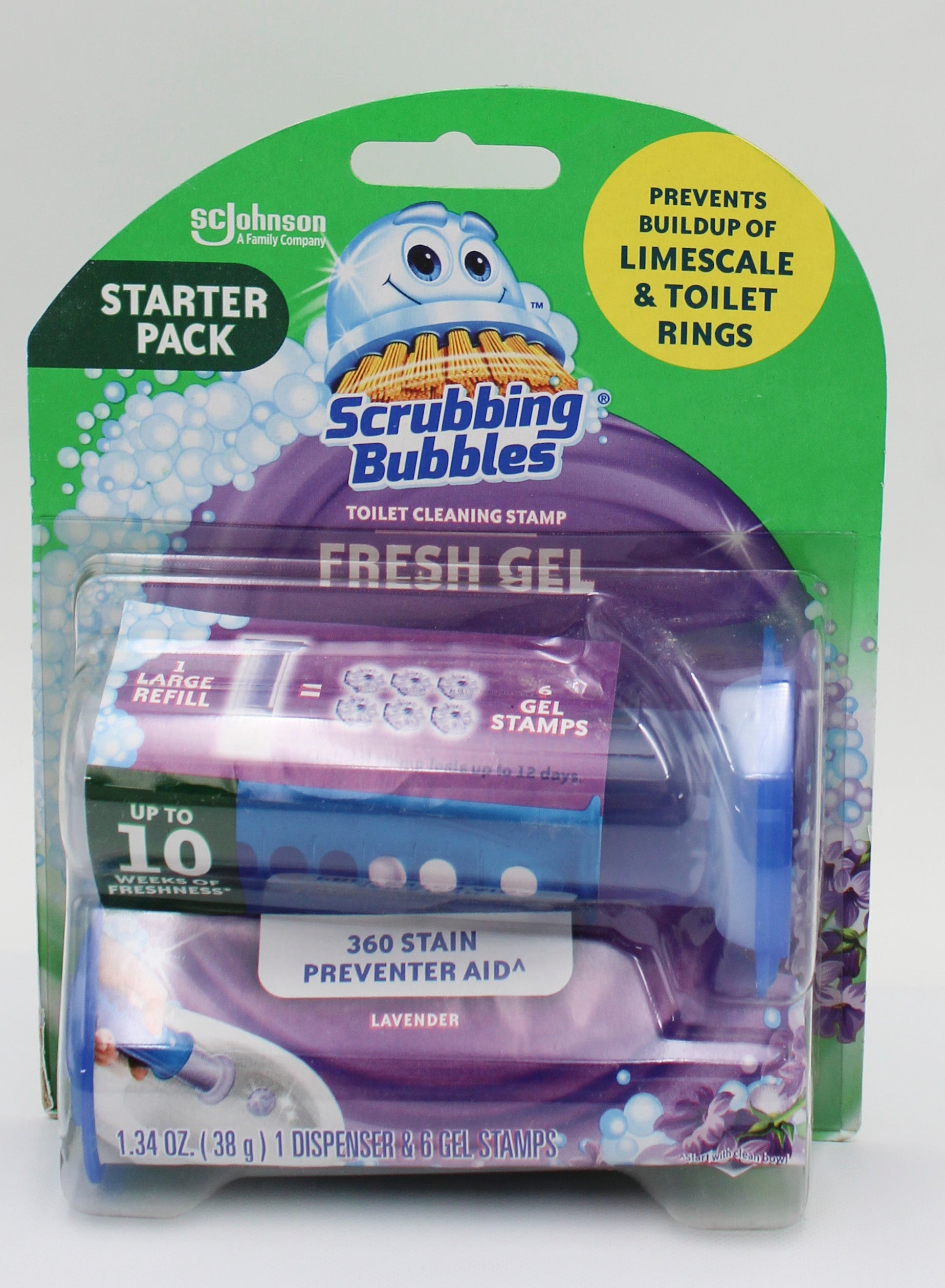 SP SCRUBBING BUBBLES TOILET CLEANING STAMP 1 DISPENSER W/6 STAMPS 1.34oz LAVENDER